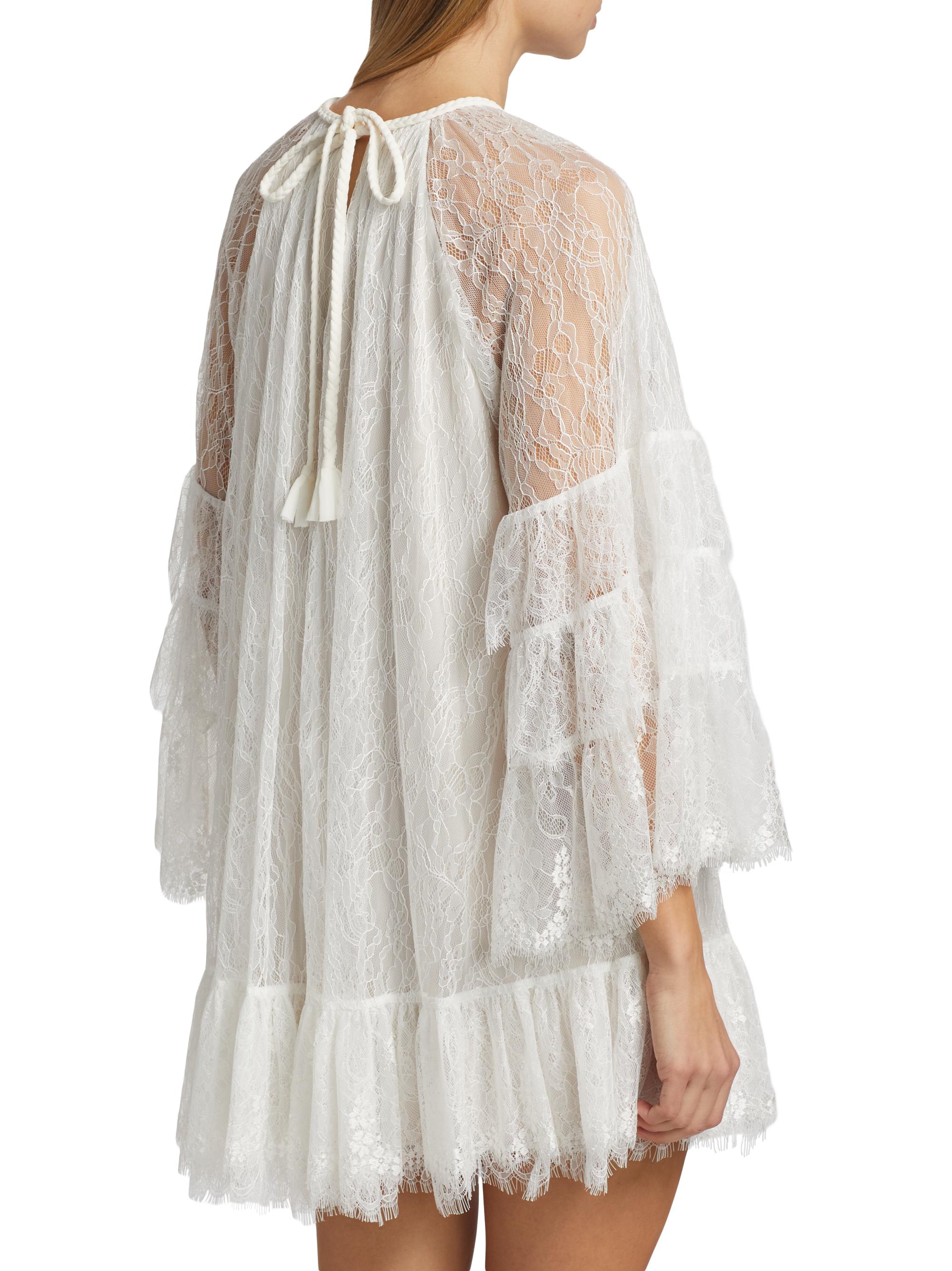 ALICE + OLIVIA Delia Lace Ruffled Tunic Minidress | Saks Fifth Avenue