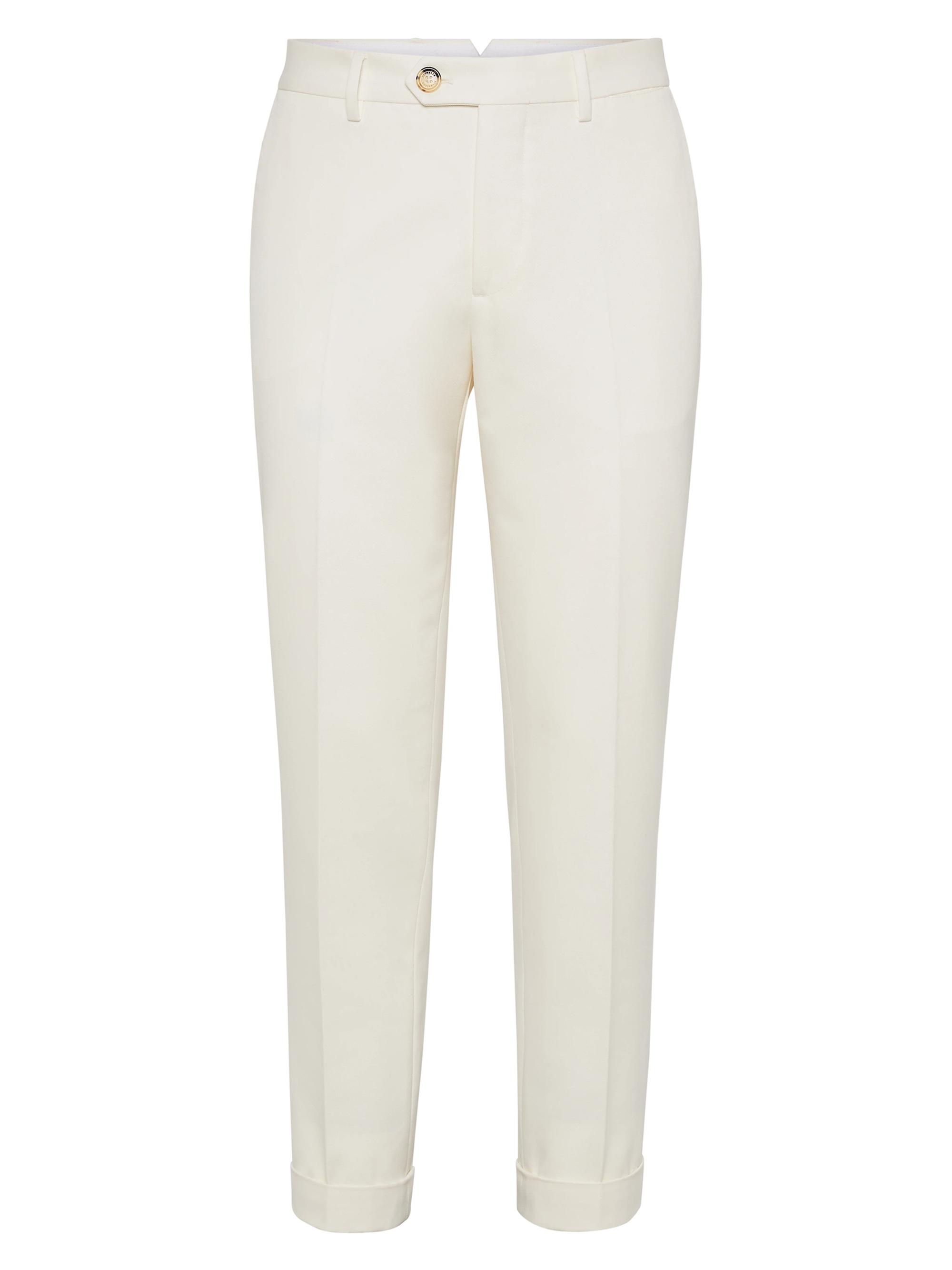 Brunello Cucinelli Men's Cotton and Virgin Wool Gabardine Italian Fit Trousers - Panama