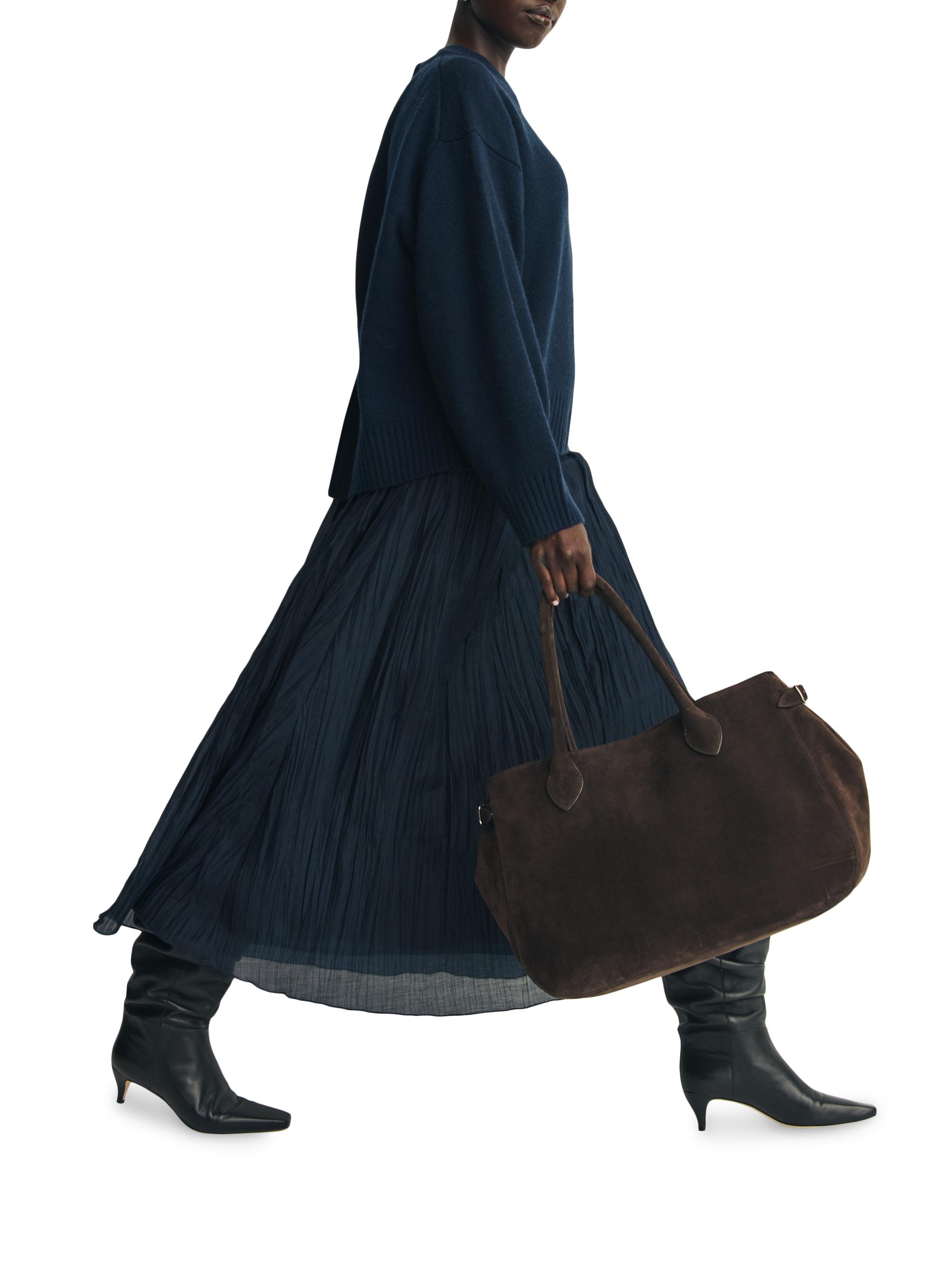 Reformation Women's Patrizia Oversized Suede Tote Bag - Boss Brown - side view in Boss brown