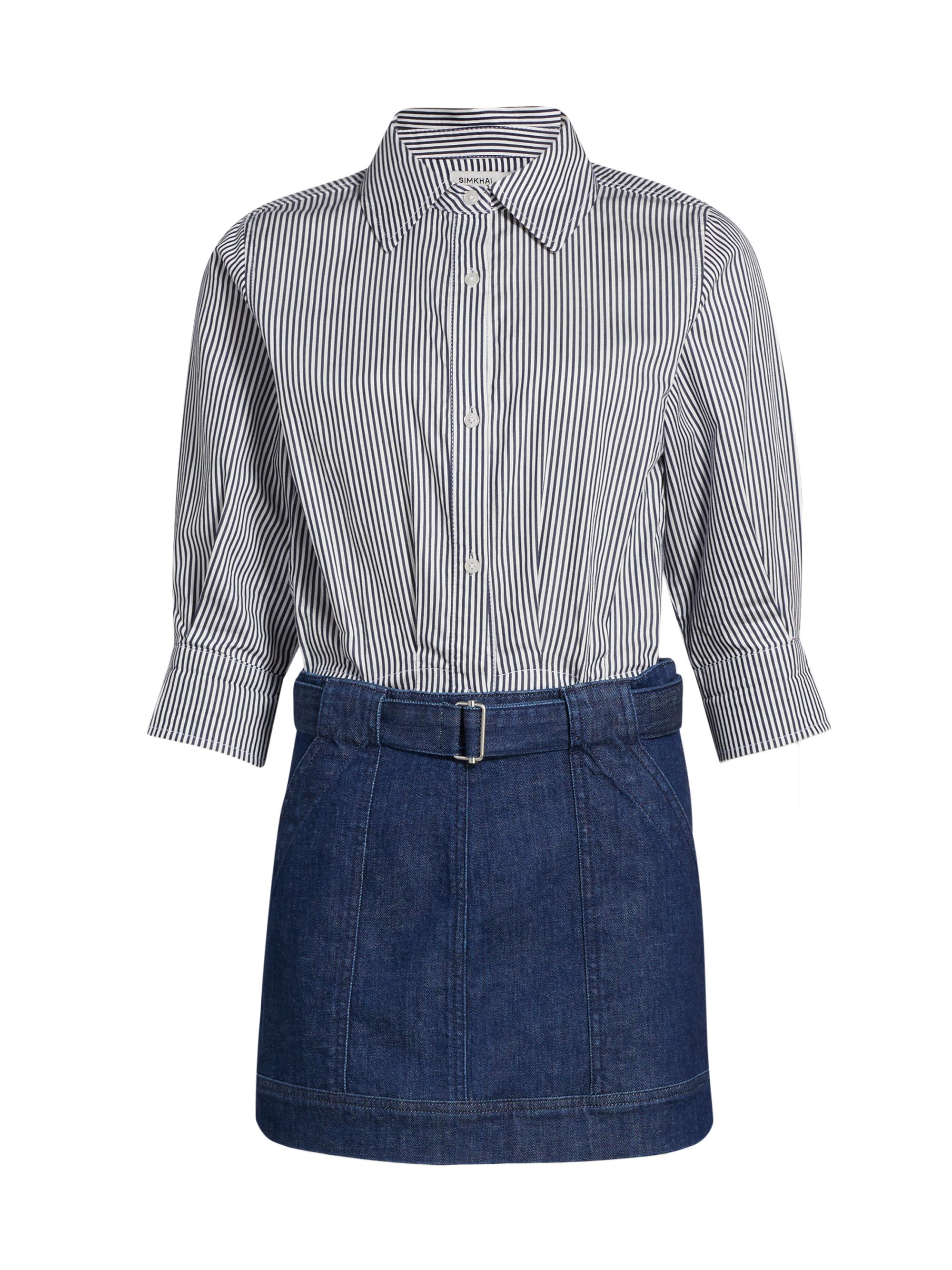 SIMKHAI Women's Harlowe Combo Minidress - Indigo Stripe Multi