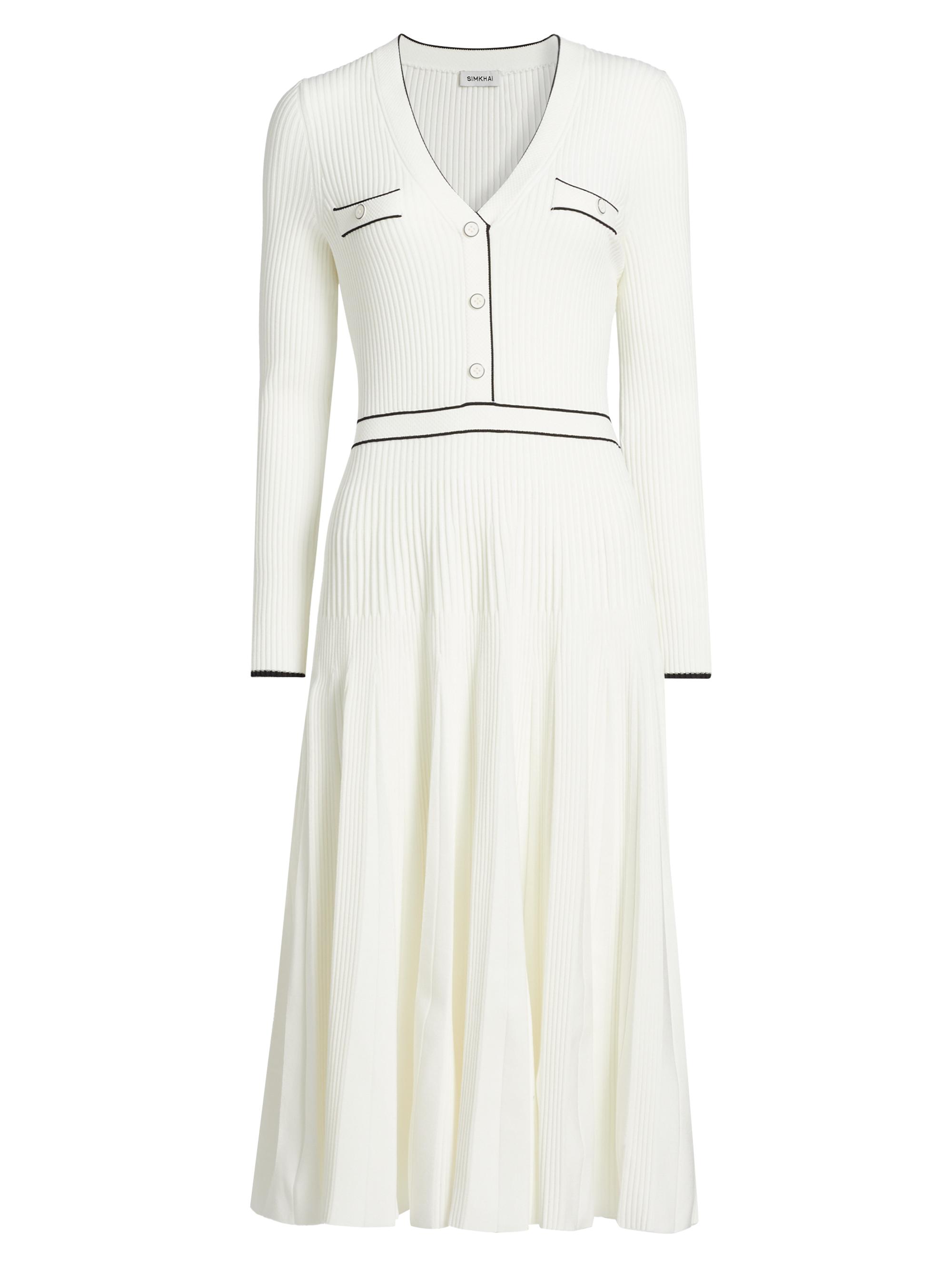 SIMKHAI Women's Heloisa Piped Rib-Knit Midi-Dress -