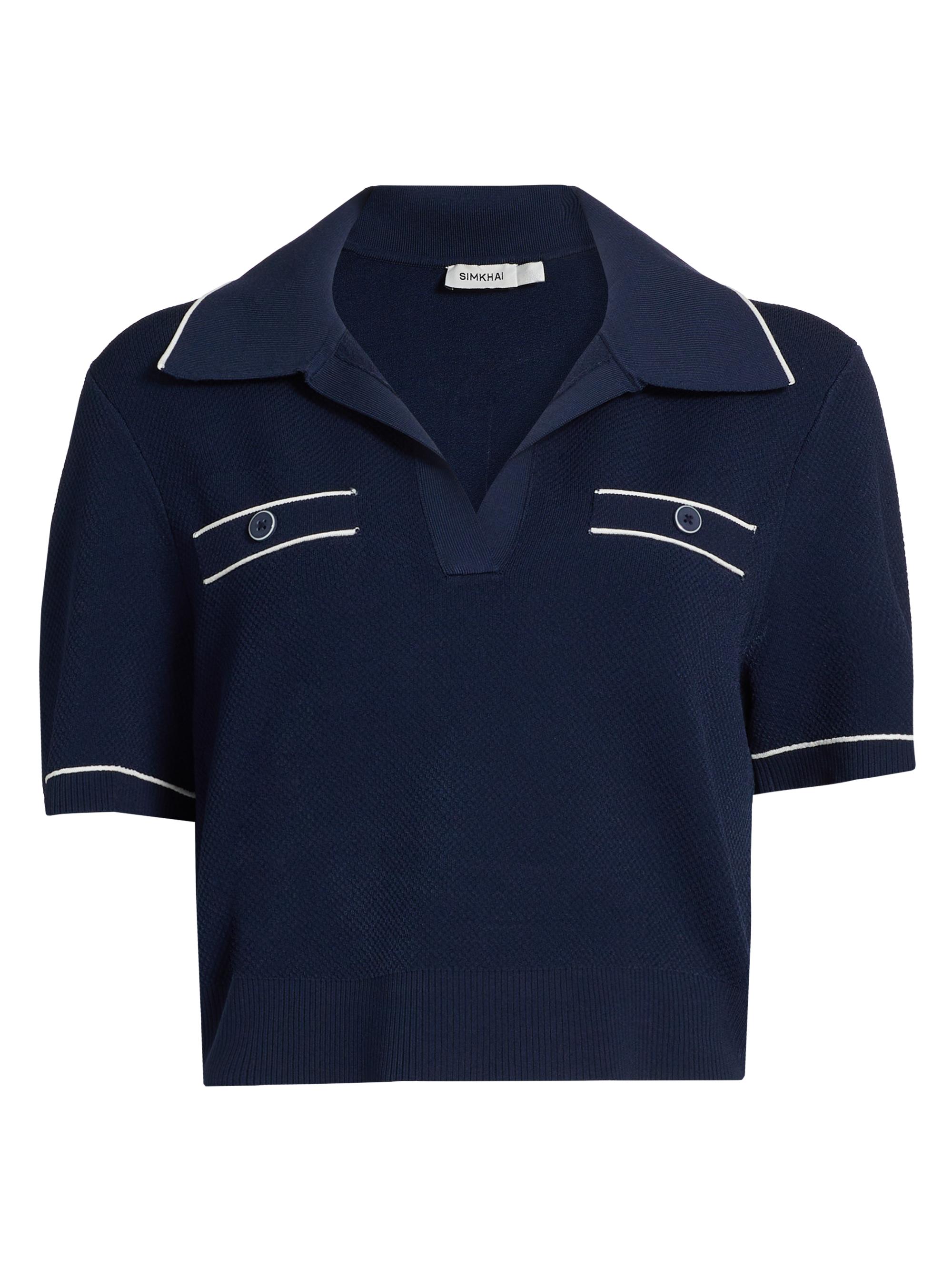 SIMKHAI Women's Margaret Cropped Polo Shirt - Midnight