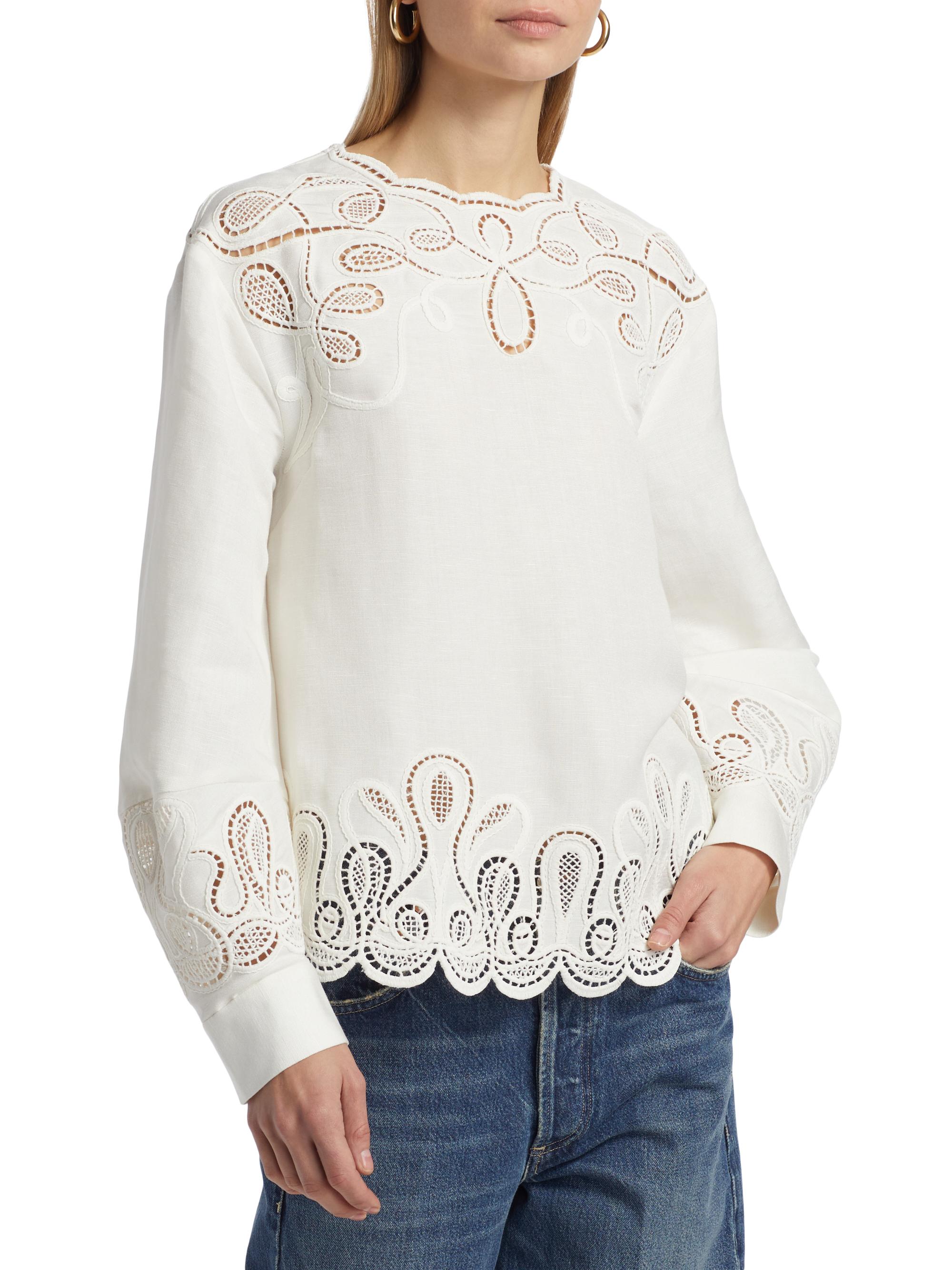 SIMKHAI Wendlyn Linen-Blend Long-Sleeve Top | Saks Fifth Avenue