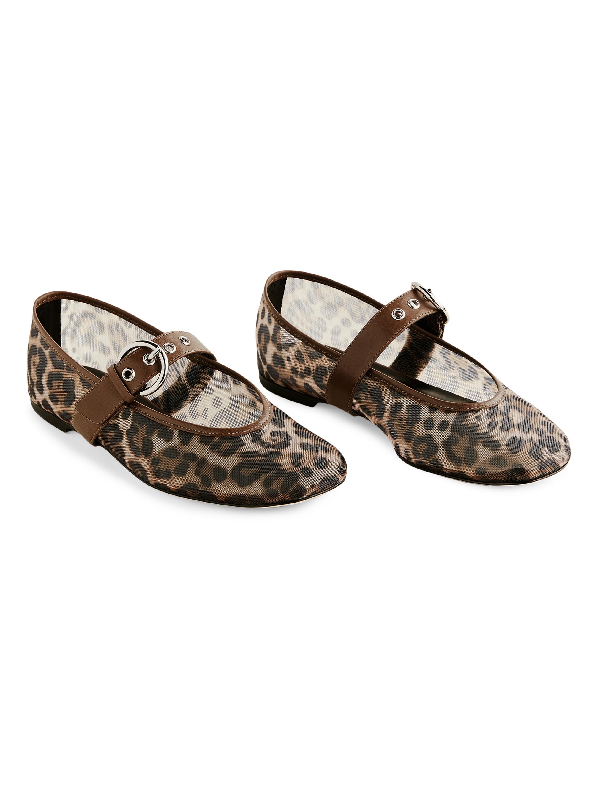 Reformation Women's Bethany Mesh Ballet Flats - Leopard - back view in Leopard