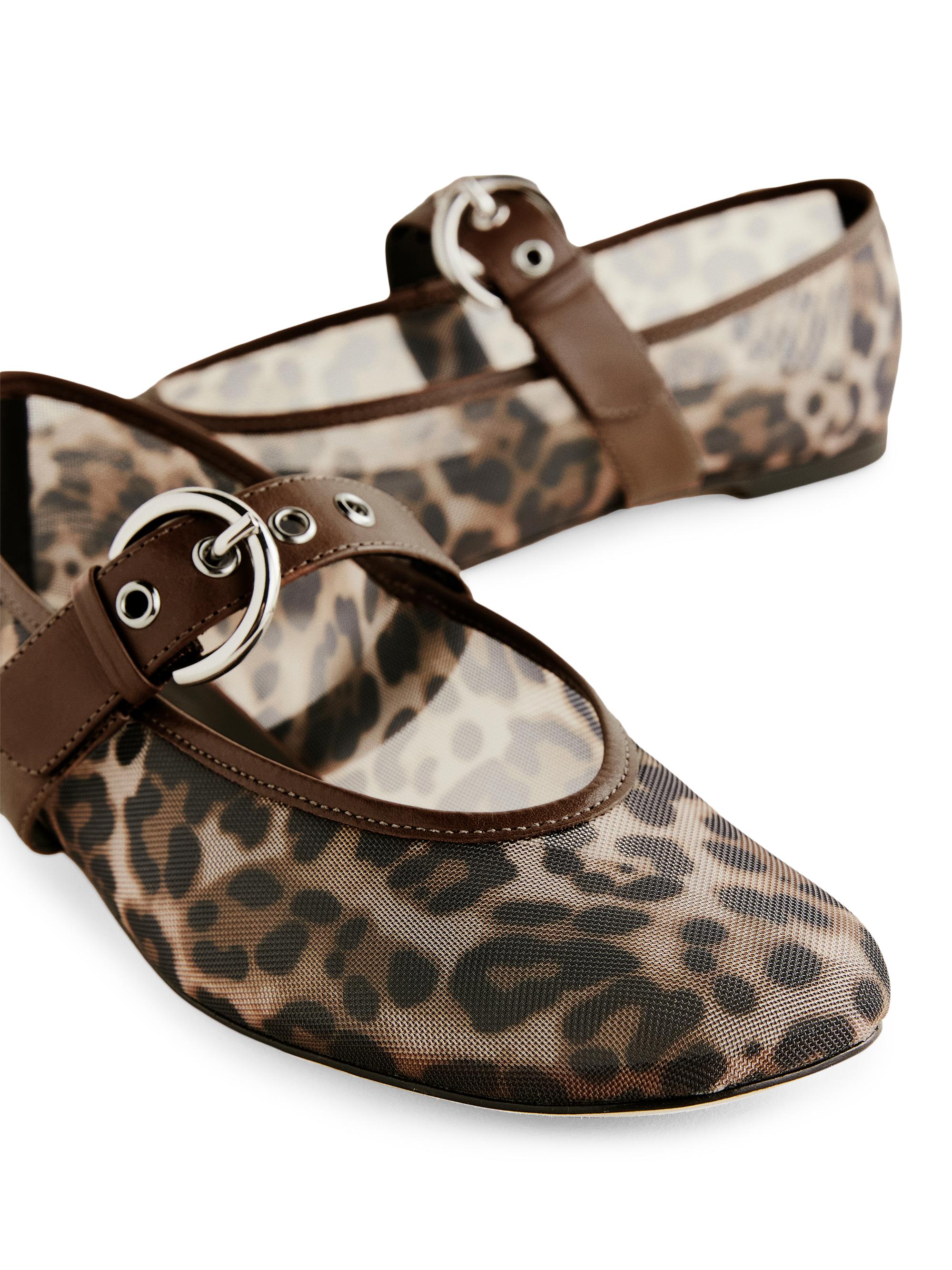 Reformation Women's Bethany Mesh Ballet Flats - Leopard - side view in Leopard