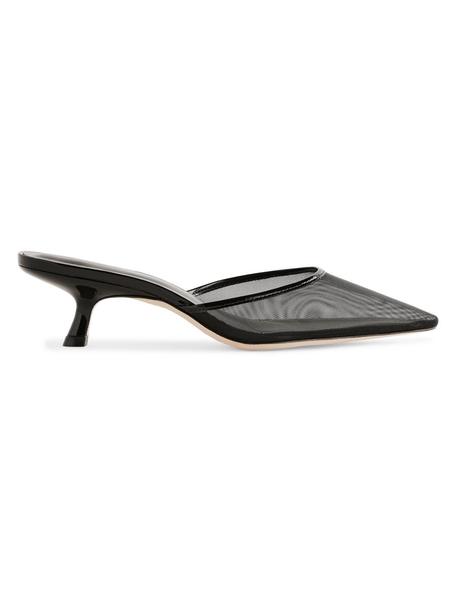 Reformation Women's Wilda 50mm Mesh Kitten-heel Mules In Black