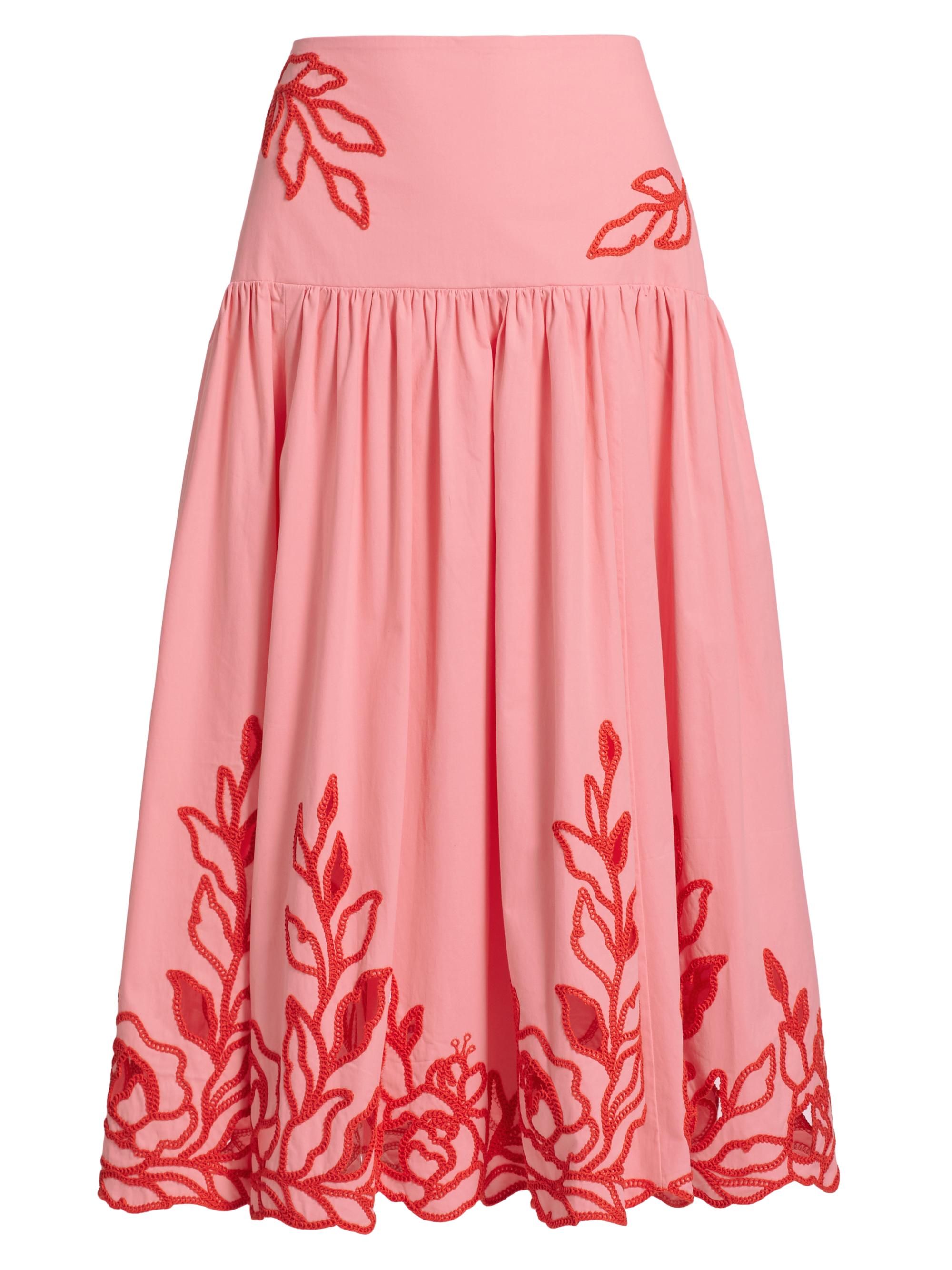 CINQ A SEPT Women's Trailing Peonies Tilda Midi-Skirt - Pink Poppy Coral Orange