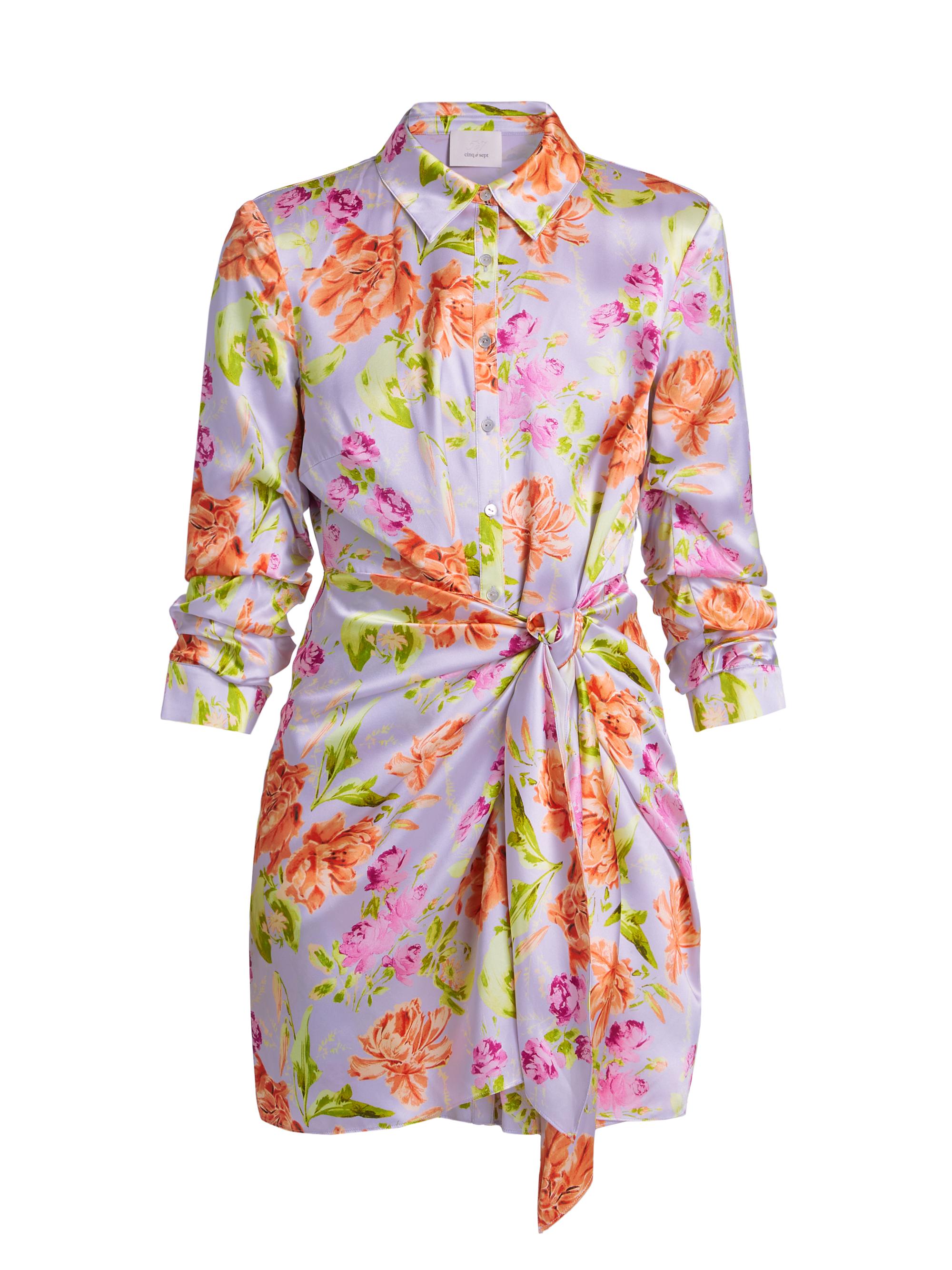 CINQ A SEPT Women's Midnight Tulips Jacey Mini Shirtdress - Pale Lavender Multi