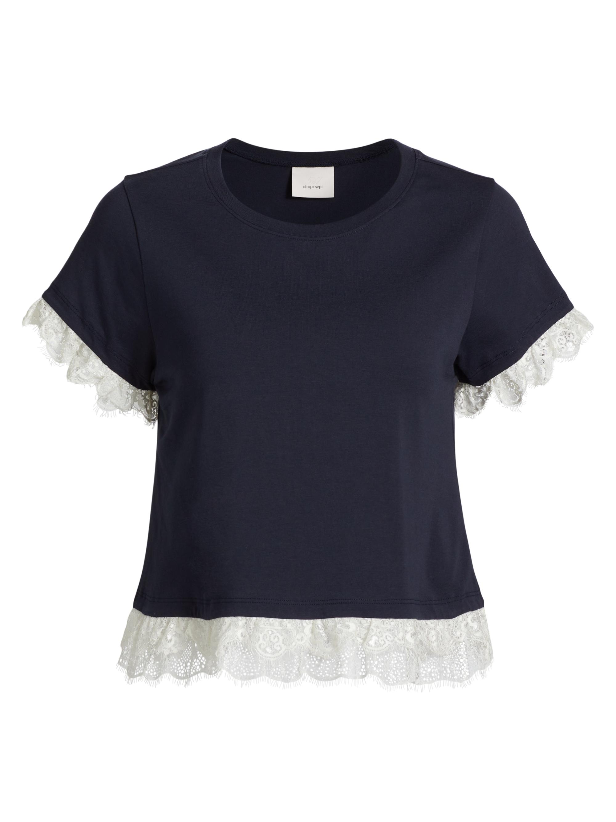 CINQ A SEPT Women's Ami Lace-Trim T-Shirt - Navy