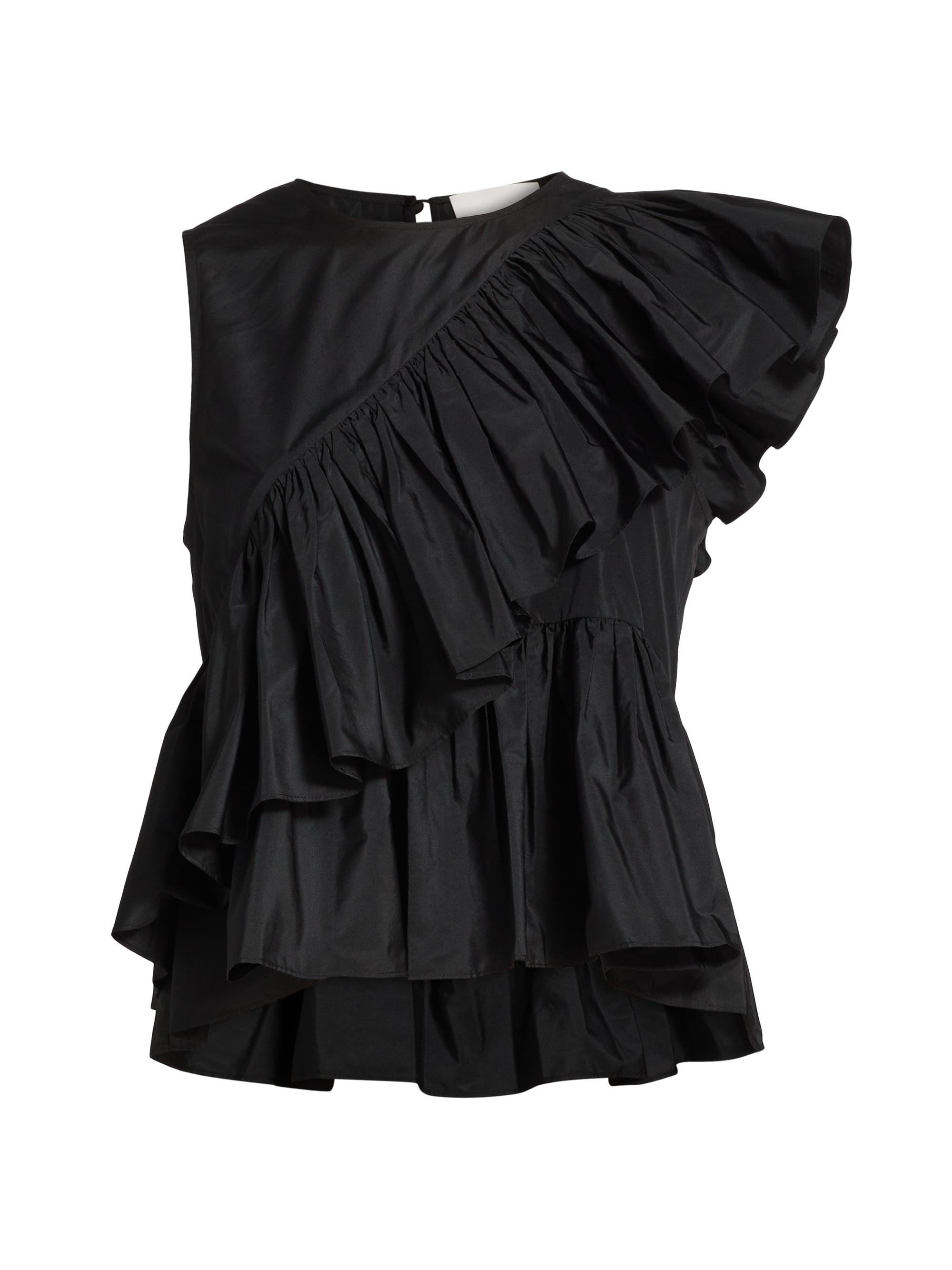 CINQ A SEPT Women's Ricki Asymmetric Ruffle Top - Black