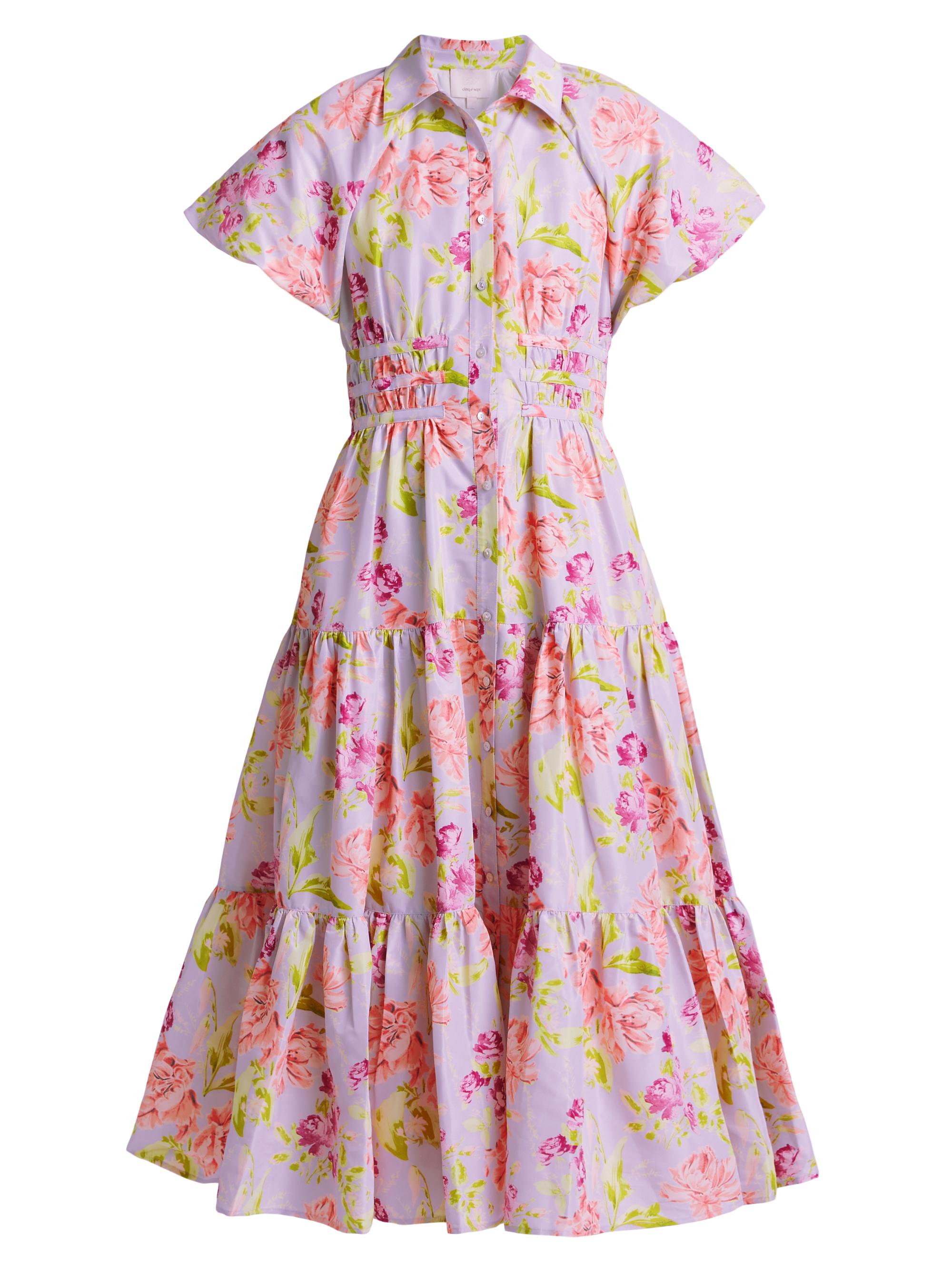 Cinq à Sept Women's Midnight Tulips Maggio Shirtdress - Pale Lavender Multi