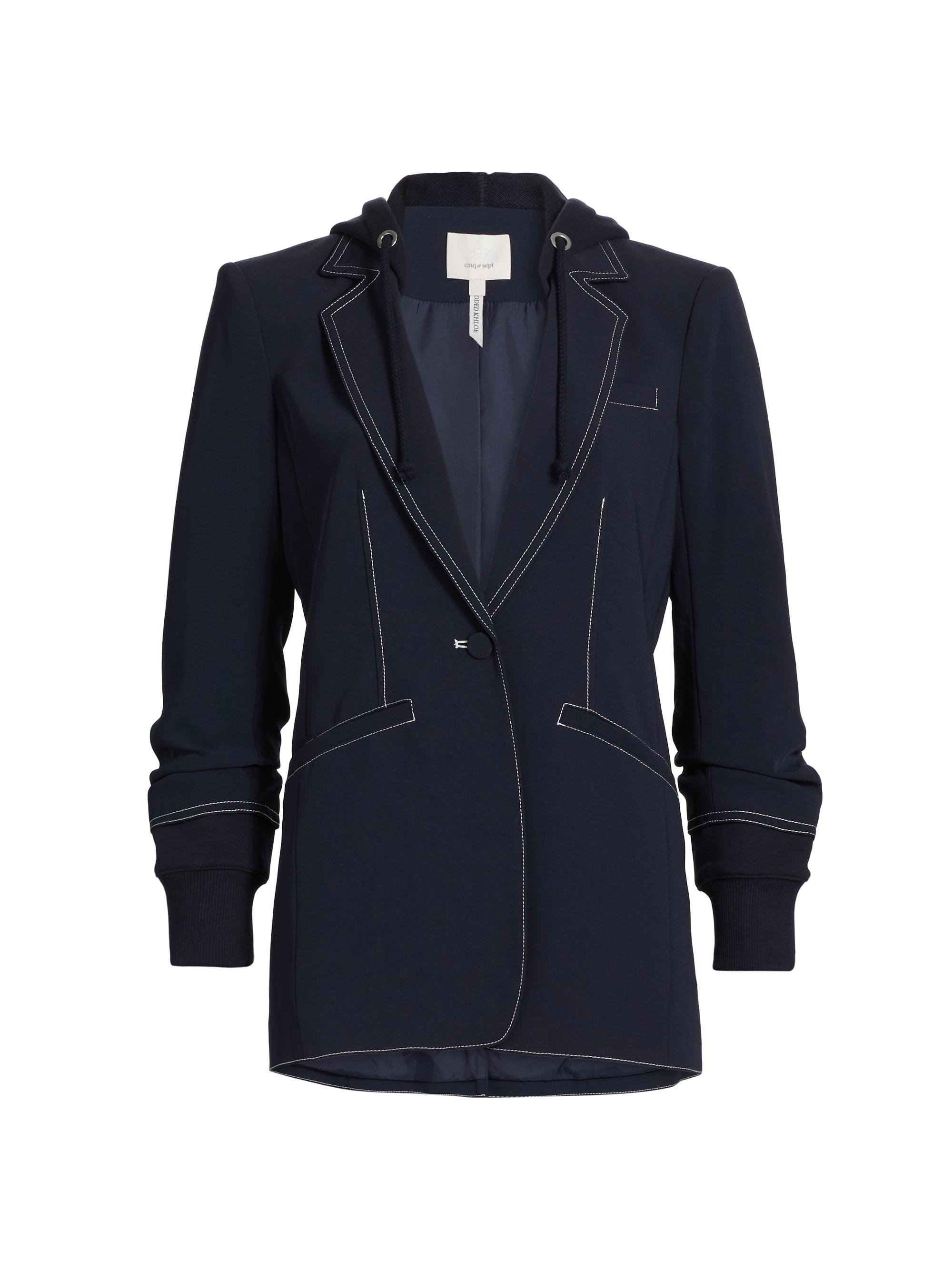 CINQ A SEPT Women's Khloe Contrast Topstitch Hooded Blazer - Navy