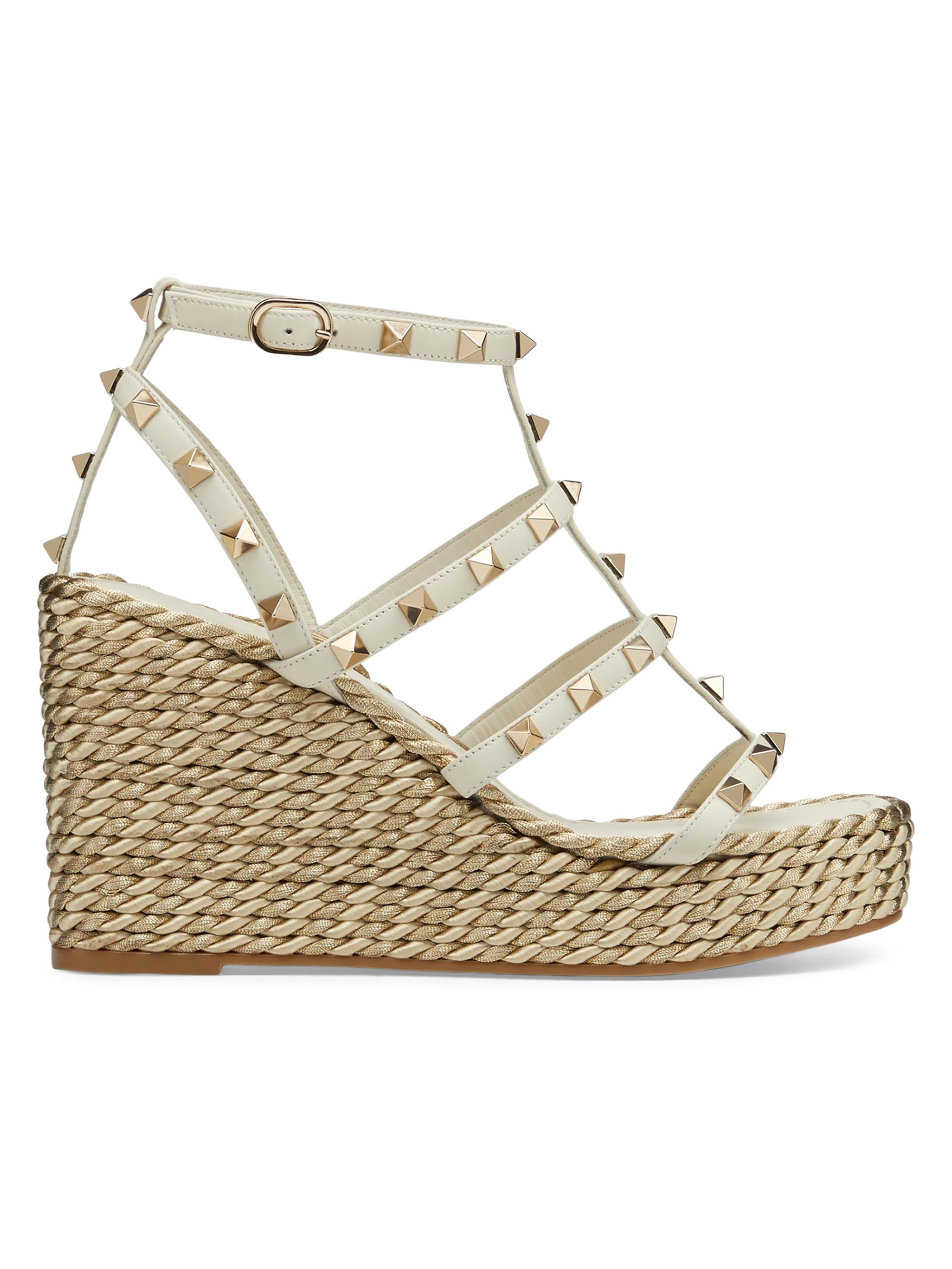 Valentino Garavani Women's Rockstud Wedge Sandals With Calfskin Straps 95MM - Light