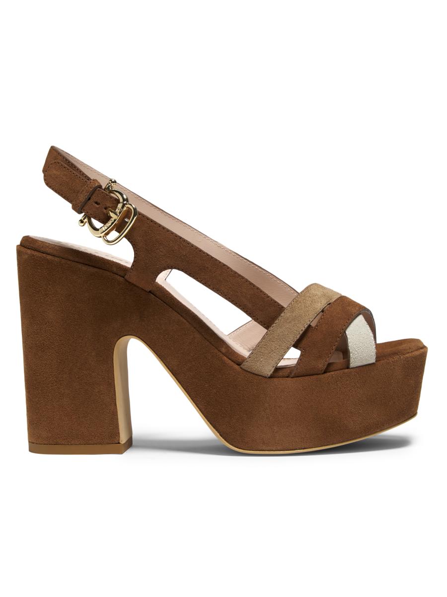 Pollini Women's Suede 110mm Platform Sandals In Brown