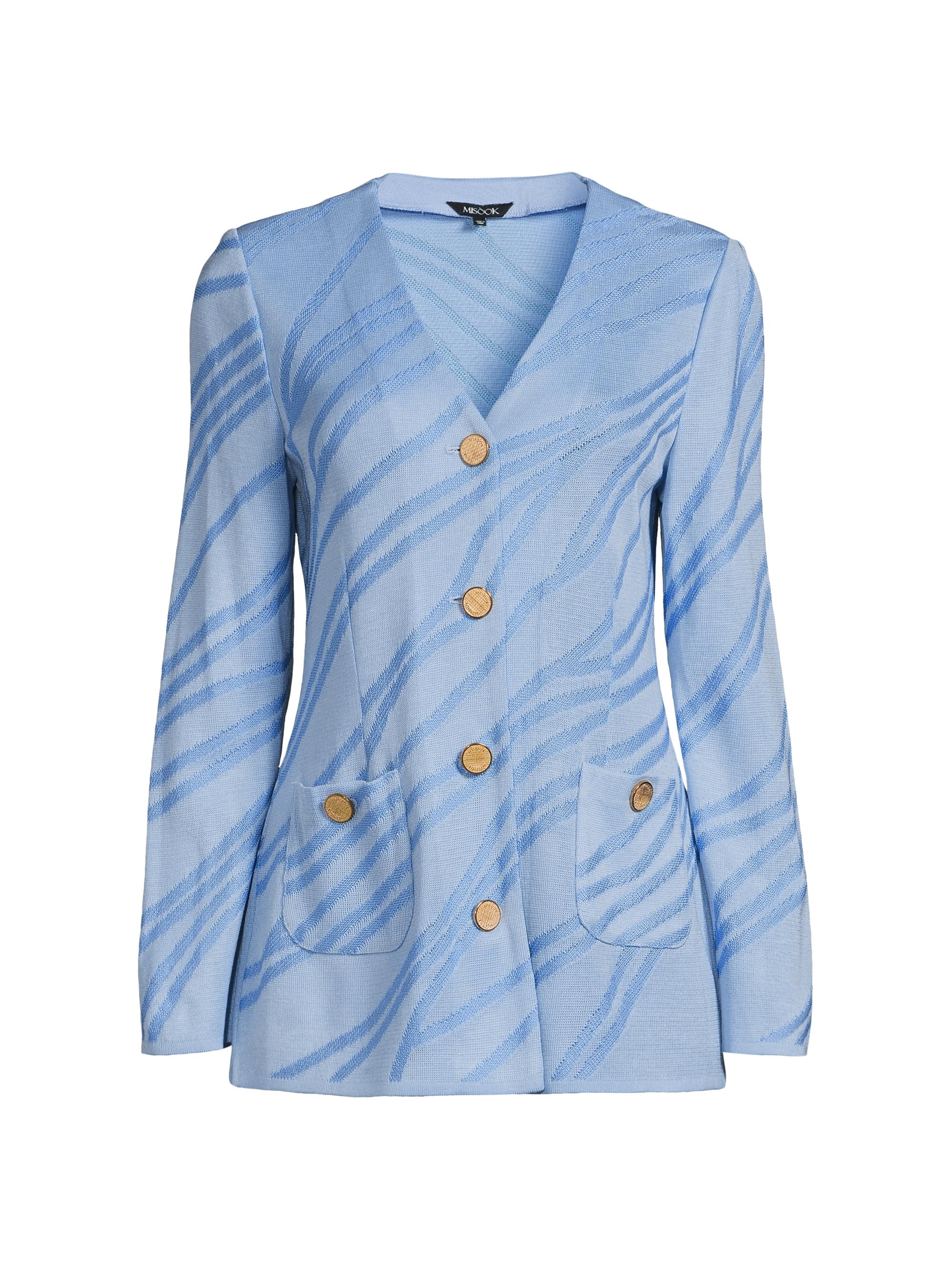 Misook Women's V-Neck Button-Front Knit Jacquard Jacket - Arctic