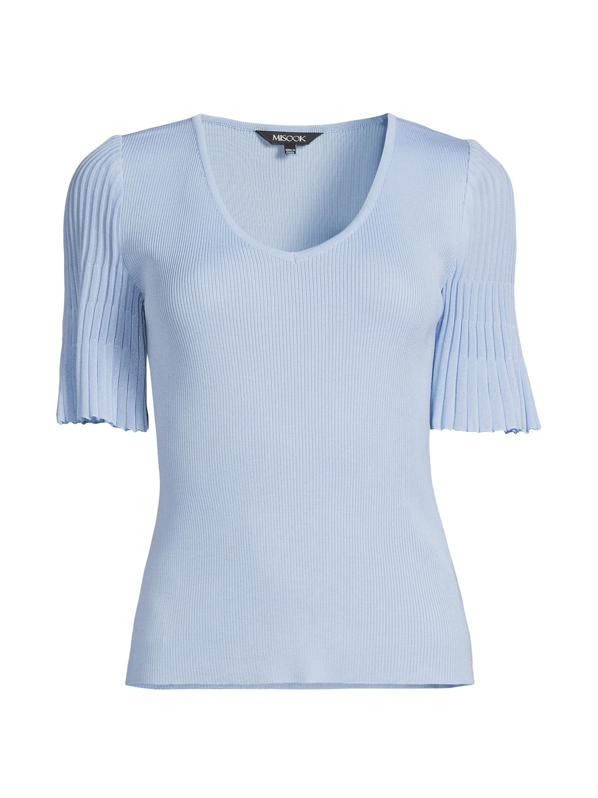 Misook Women's V-Neck Blouse with Flutter Sleeves - Arctic