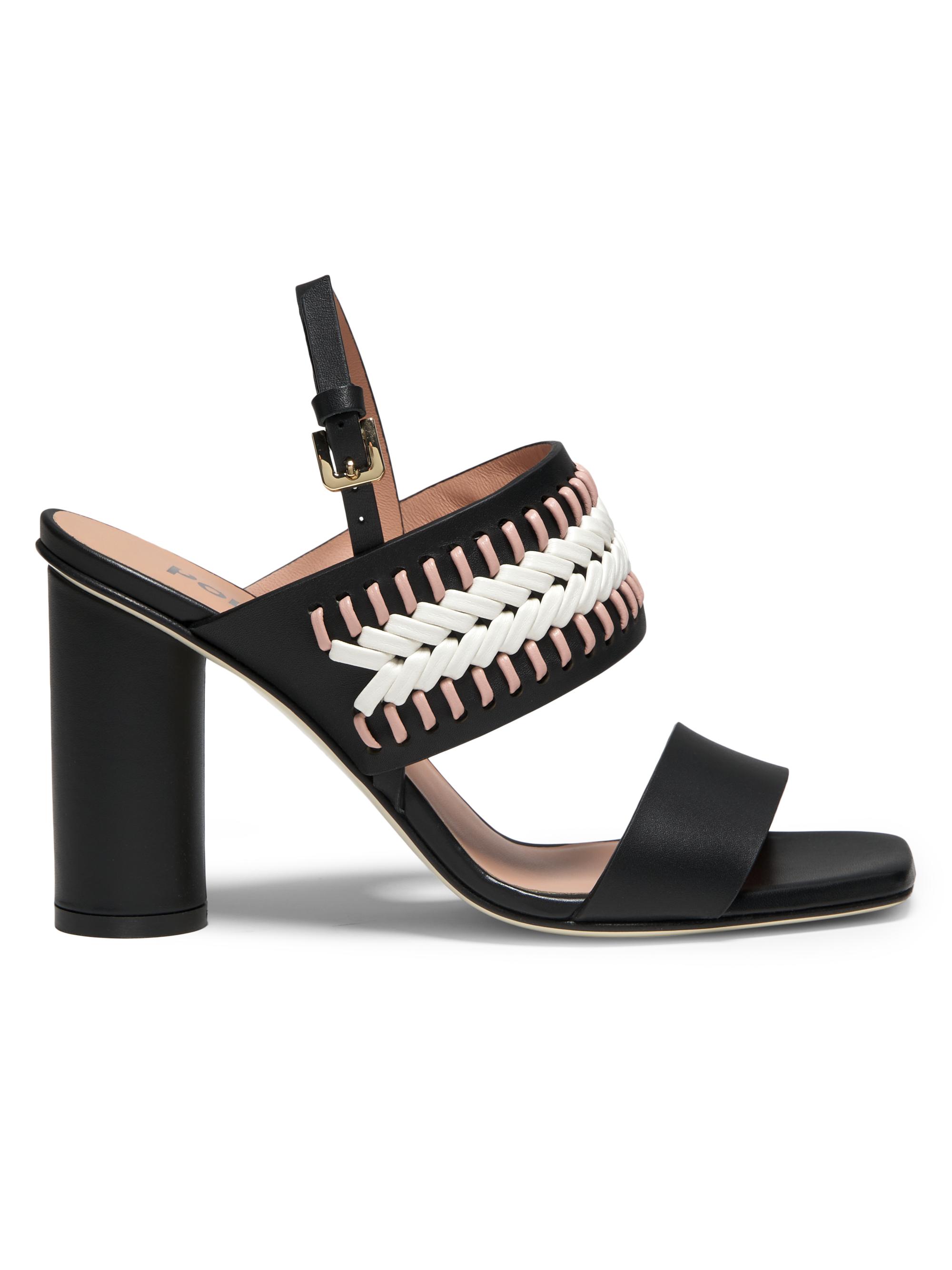 Pollini Women's Woven Leather 85MM Cylinder Heel Sandals - Black