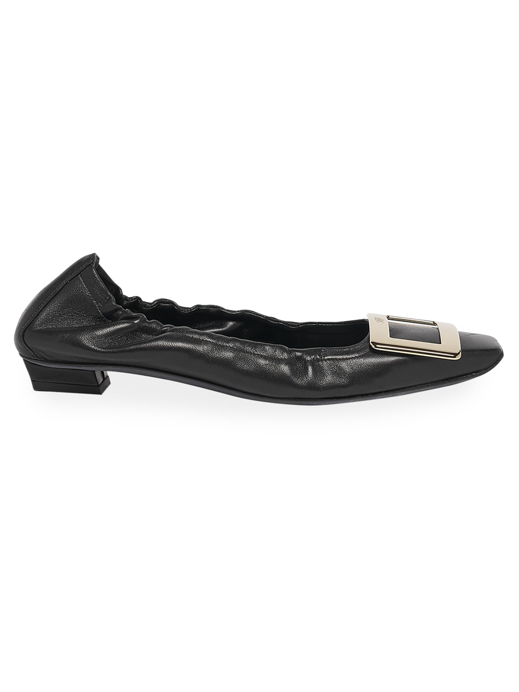 Roger Vivier Women's Belle Vivier Leather Pilgrim-Buckle Flats - Nero