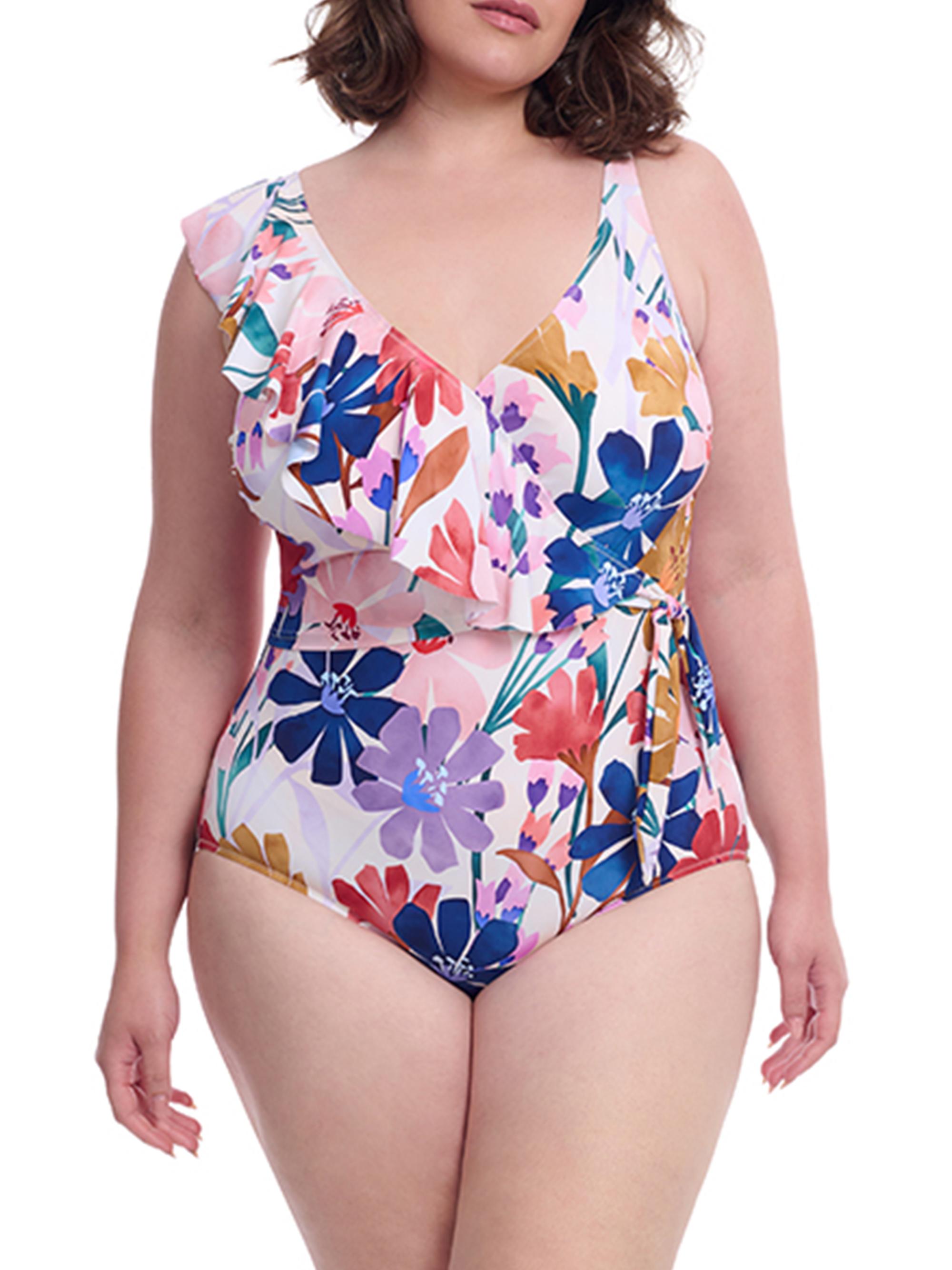 Gottex Swimwear Women's Plus Melody Floral Asymmetric Ruffled One-Piece Swimsuit