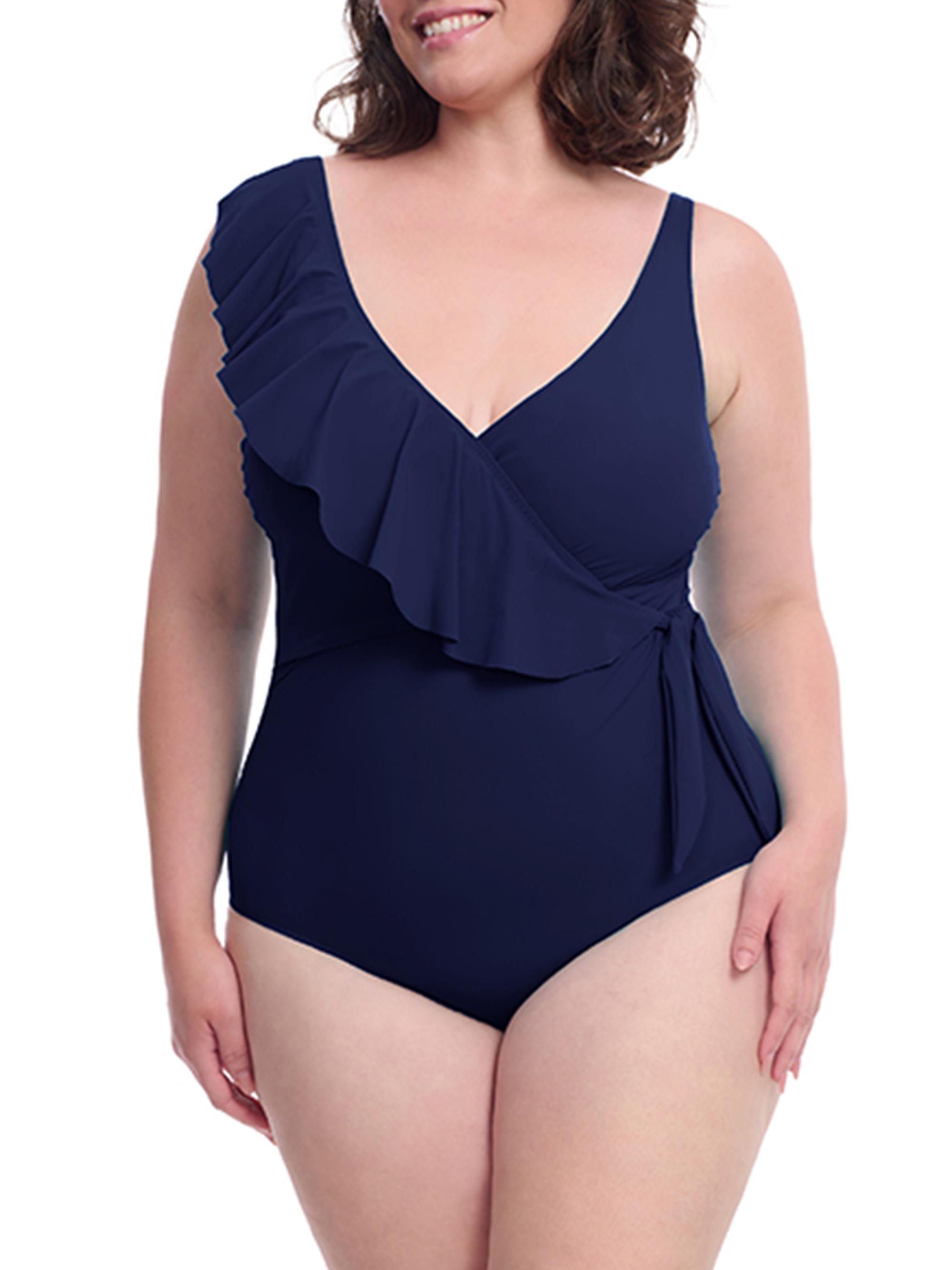 Gottex Swimwear Women's Plus Tutti Fruitti Asymmetric Ruffle One-Piece Swimsuit - Black