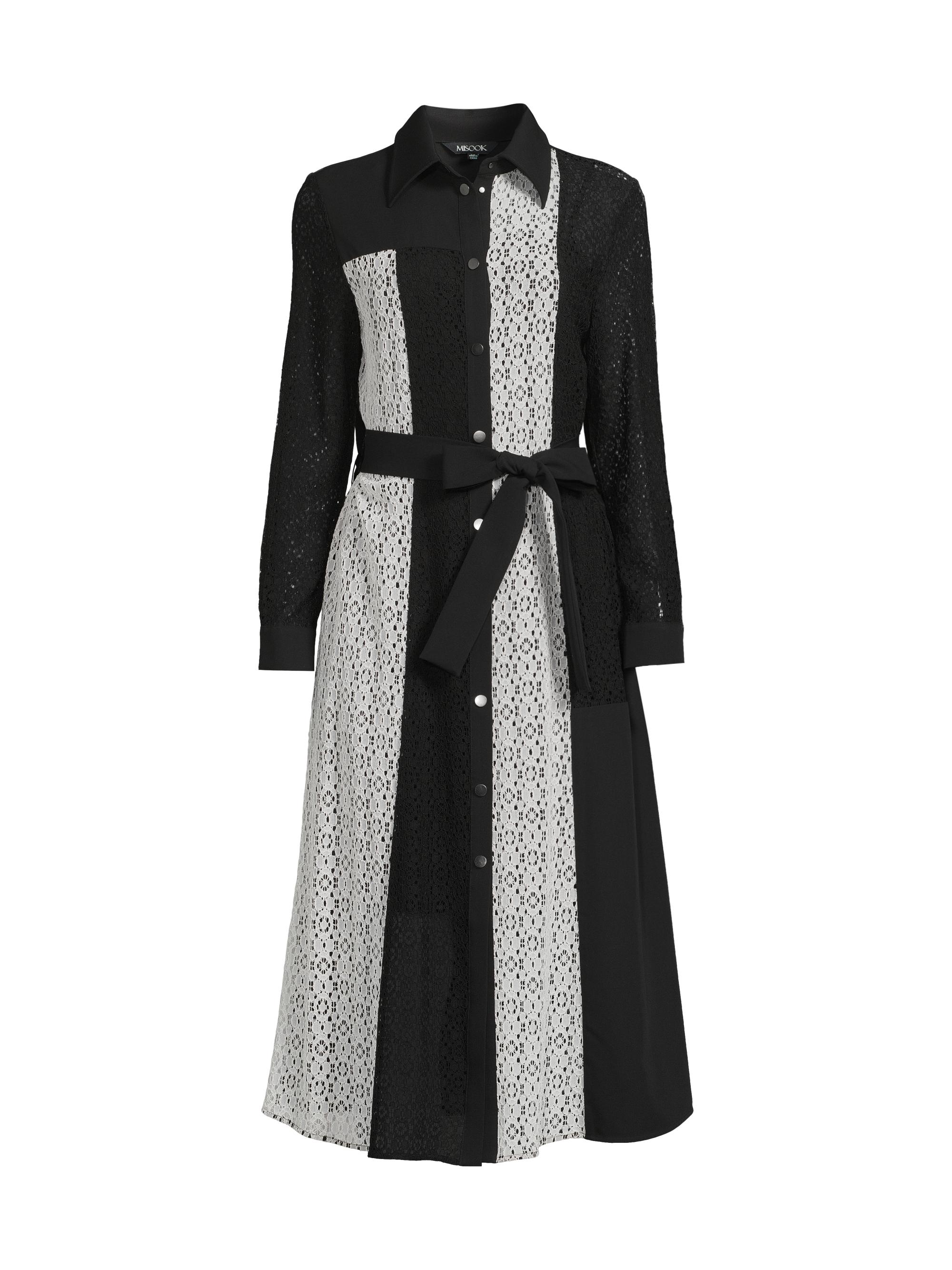 Misook Women's Contrast Lace Straight-Fit Midi-Dress - Black White