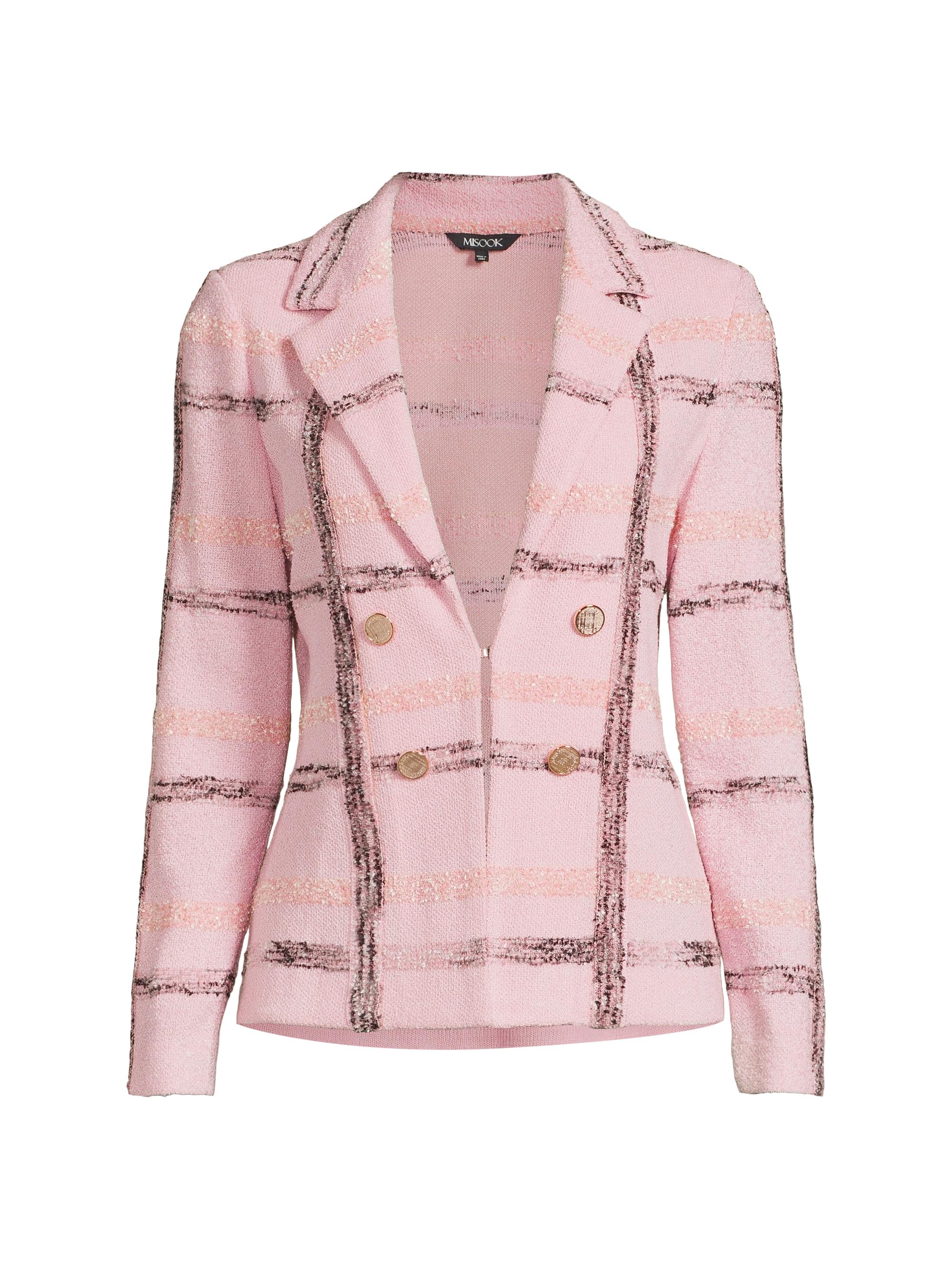 Misook Women's Heritage-Fit Plaid Double-Breasted Jacket - Soft Blush