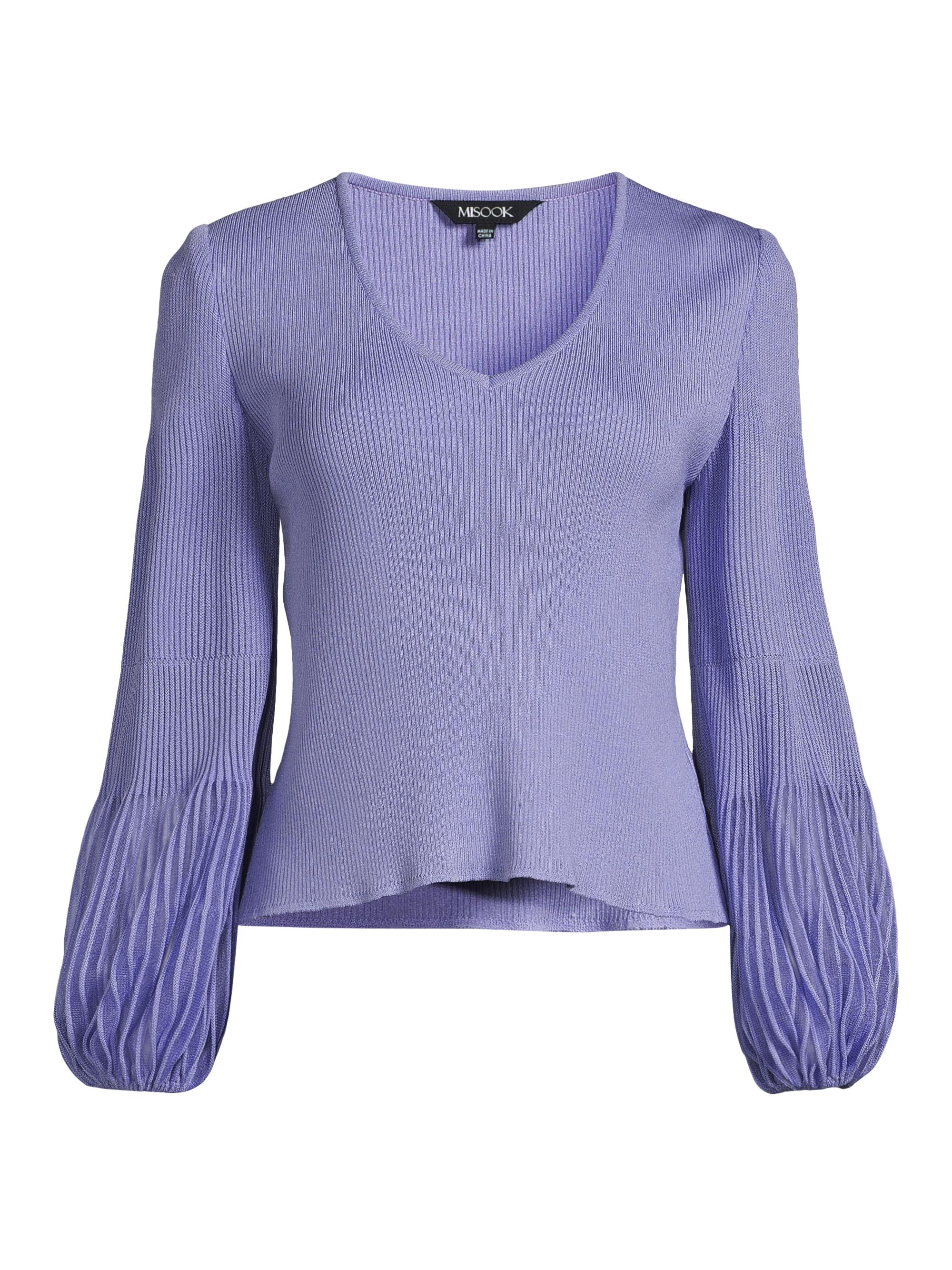 Misook Women's Ribbed Bishop Sleeve Tunic Top - Viola