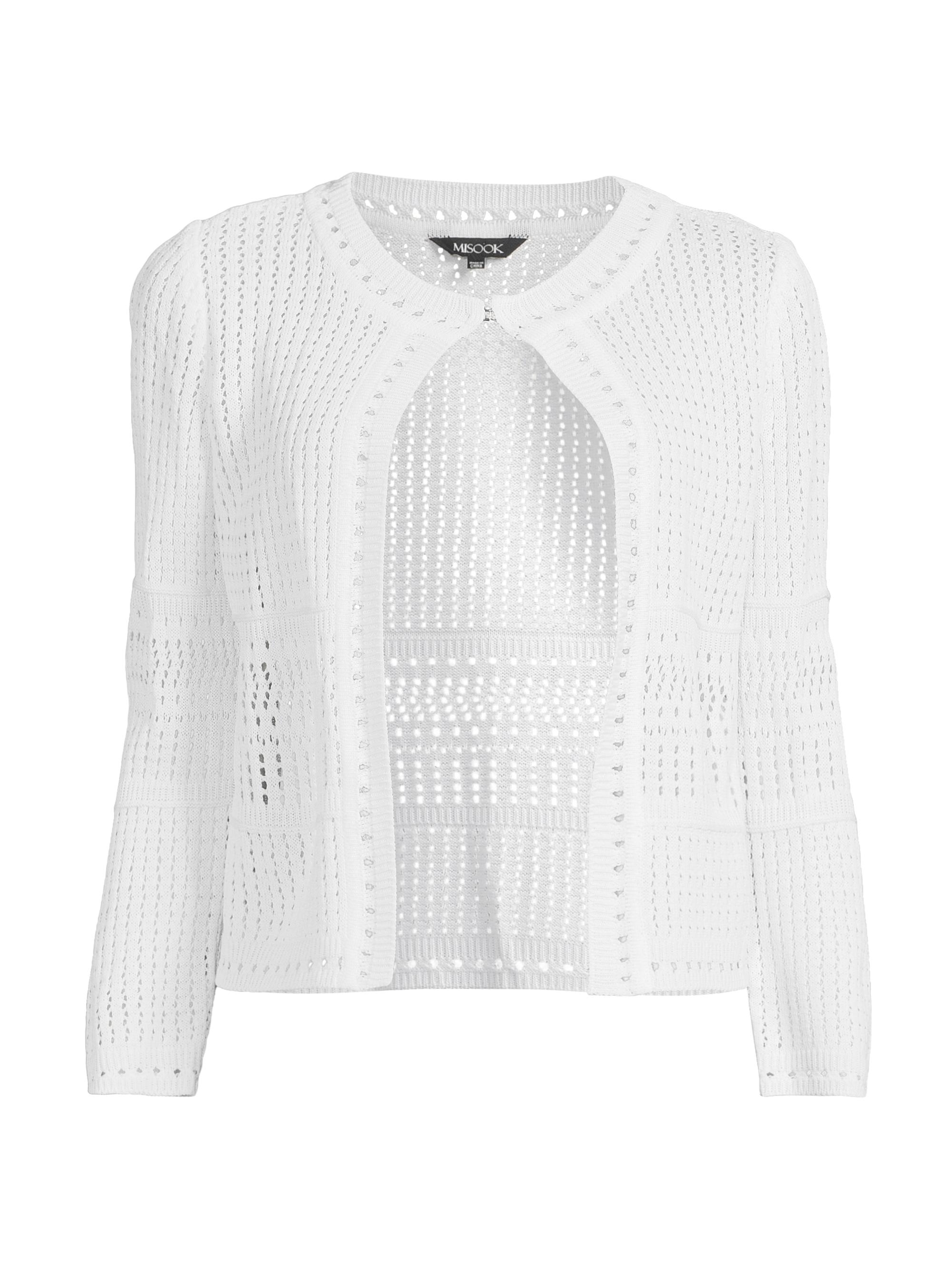 Misook Women's Pointelle-Knit Long-Sleeve Jacket - White