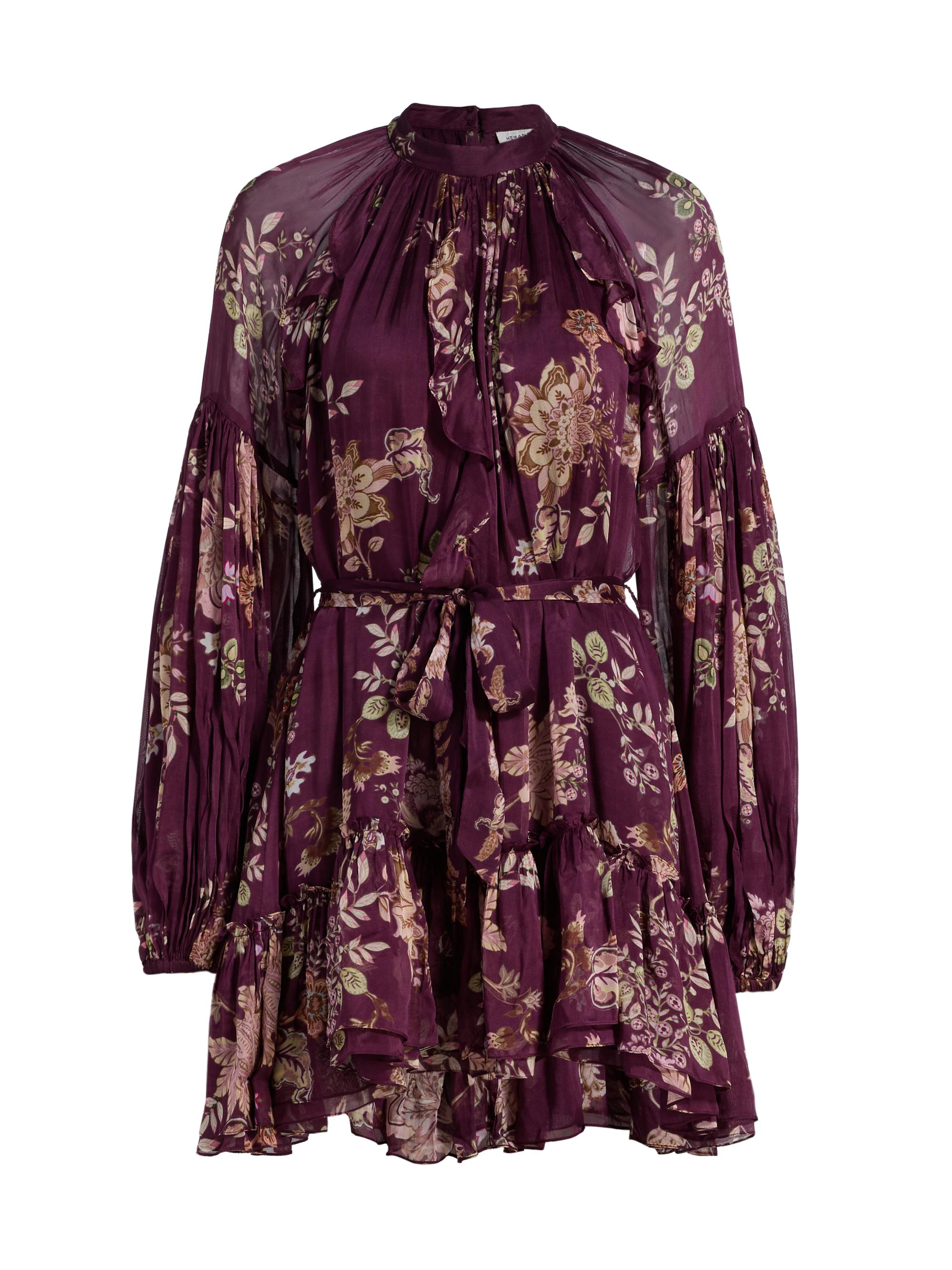 Hemant & Nandita Women's Savi Ruffled Floral Minidress - Burgundy Floral