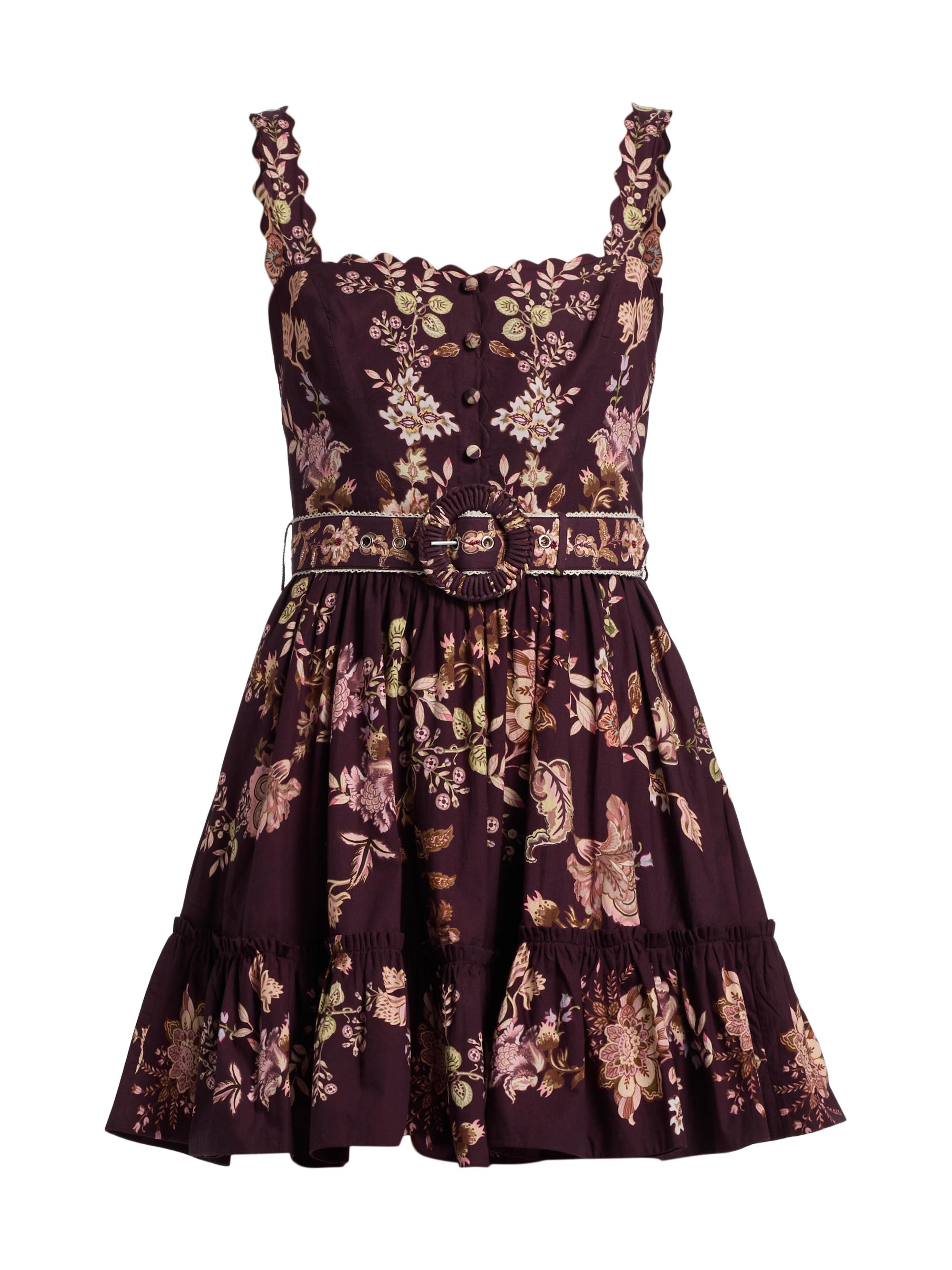 Hemant & Nandita Women's Savi Belted Cotton Minidress - Burgundy Floral