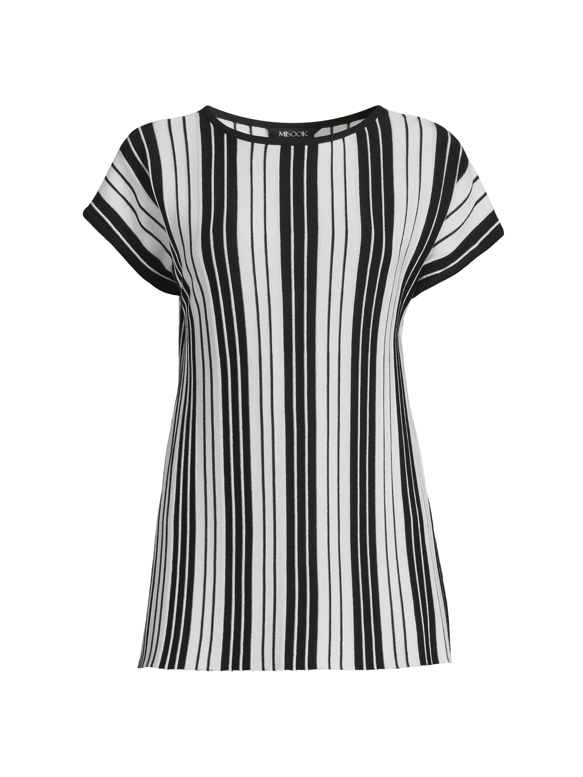 Misook Women's Striped Cap-Sleeve Top - Black White