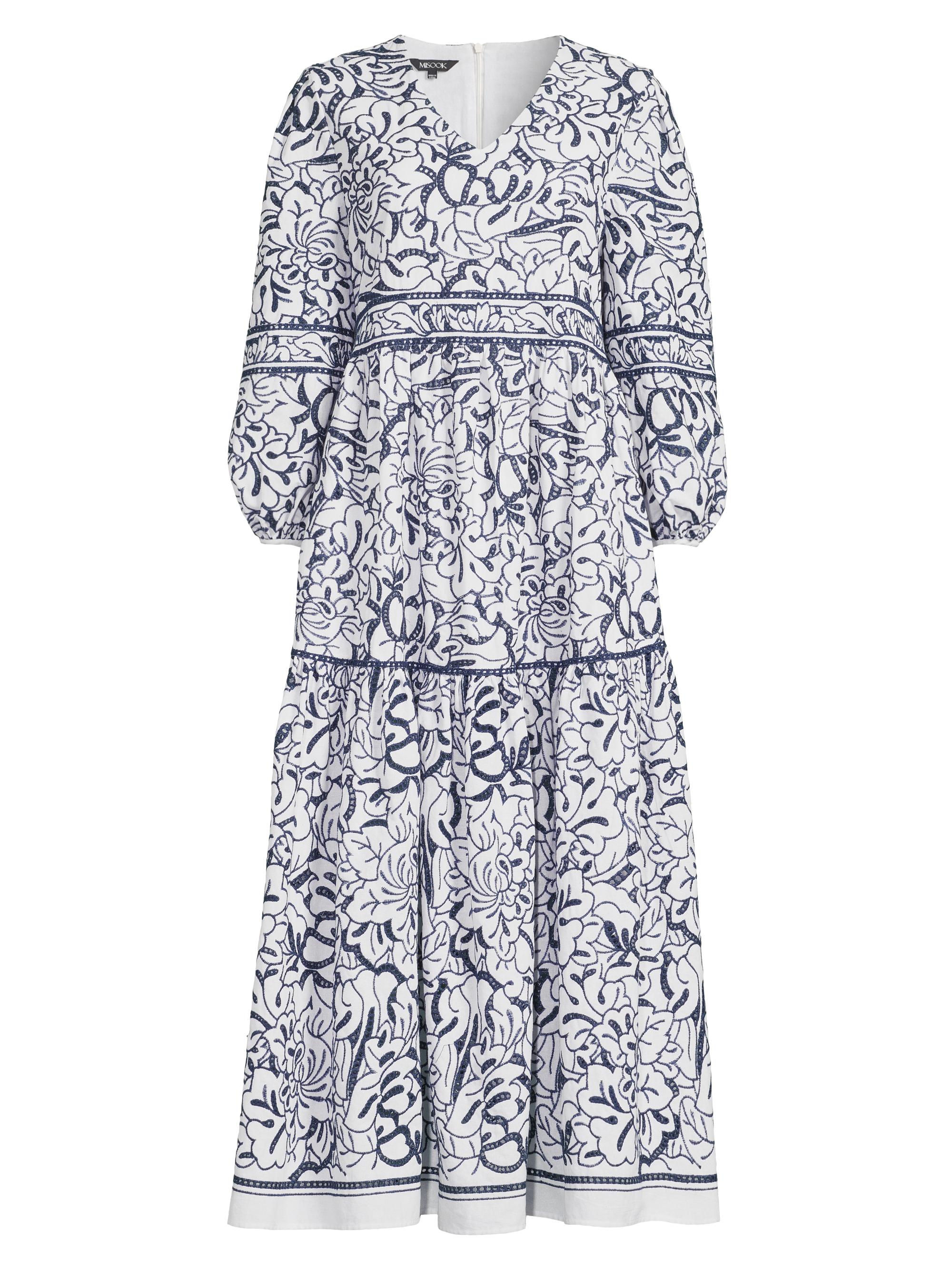 Misook Women's Printed Tiered Cotton Maxi Dress - Mazarine