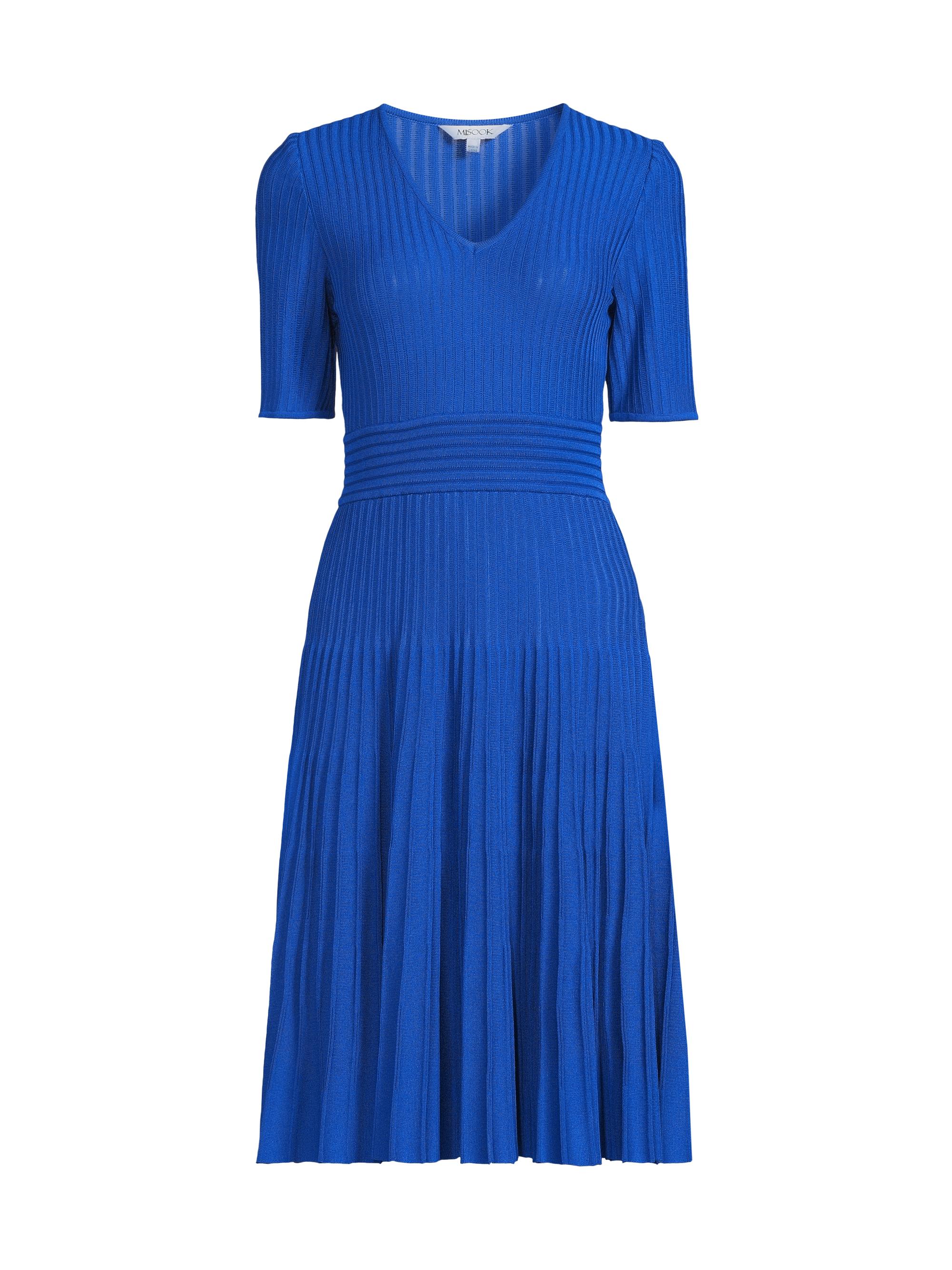Misook Women's Pleated Rib-Knit Knee-Length Dress - Aegean Blue