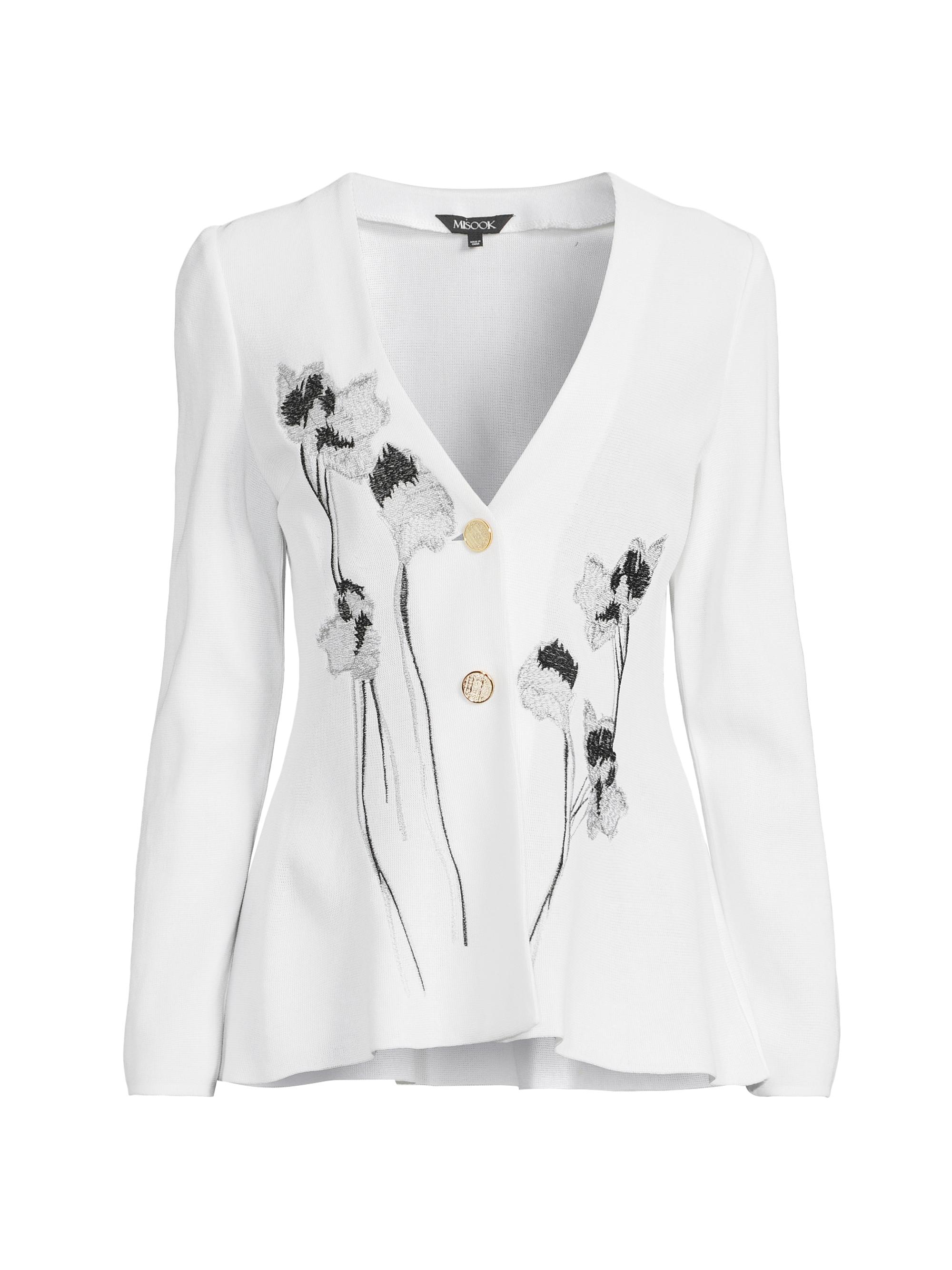 Misook Women's Heritage Fit Floral-Embroidered Jacket - White Black