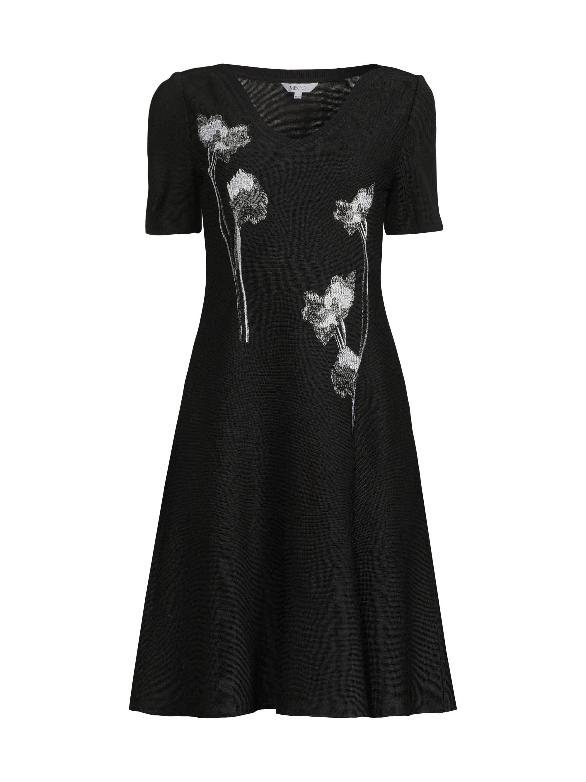 Misook Women's Floral-Embroidered Knee-Length Dress - Black White