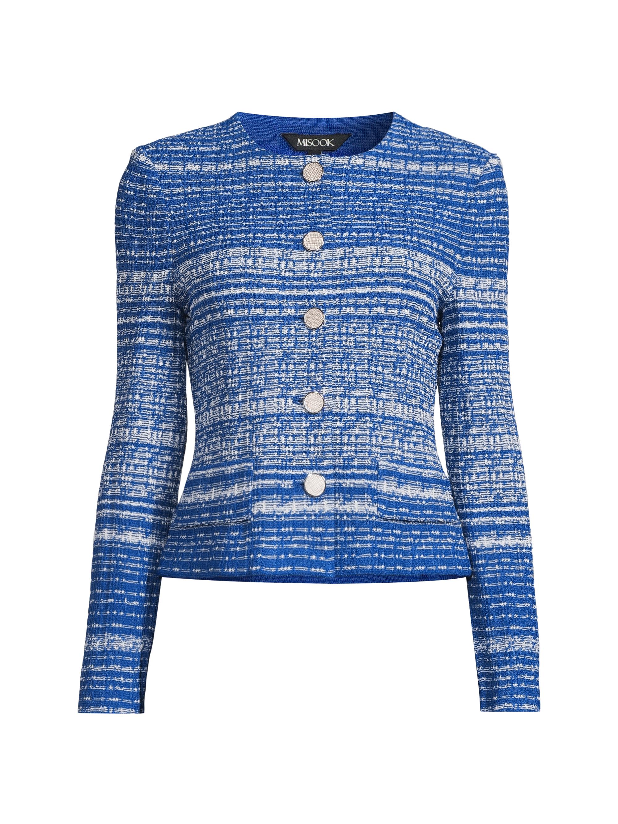 Misook Women's Melange Tweed Knit Jacket - Aegean Blue