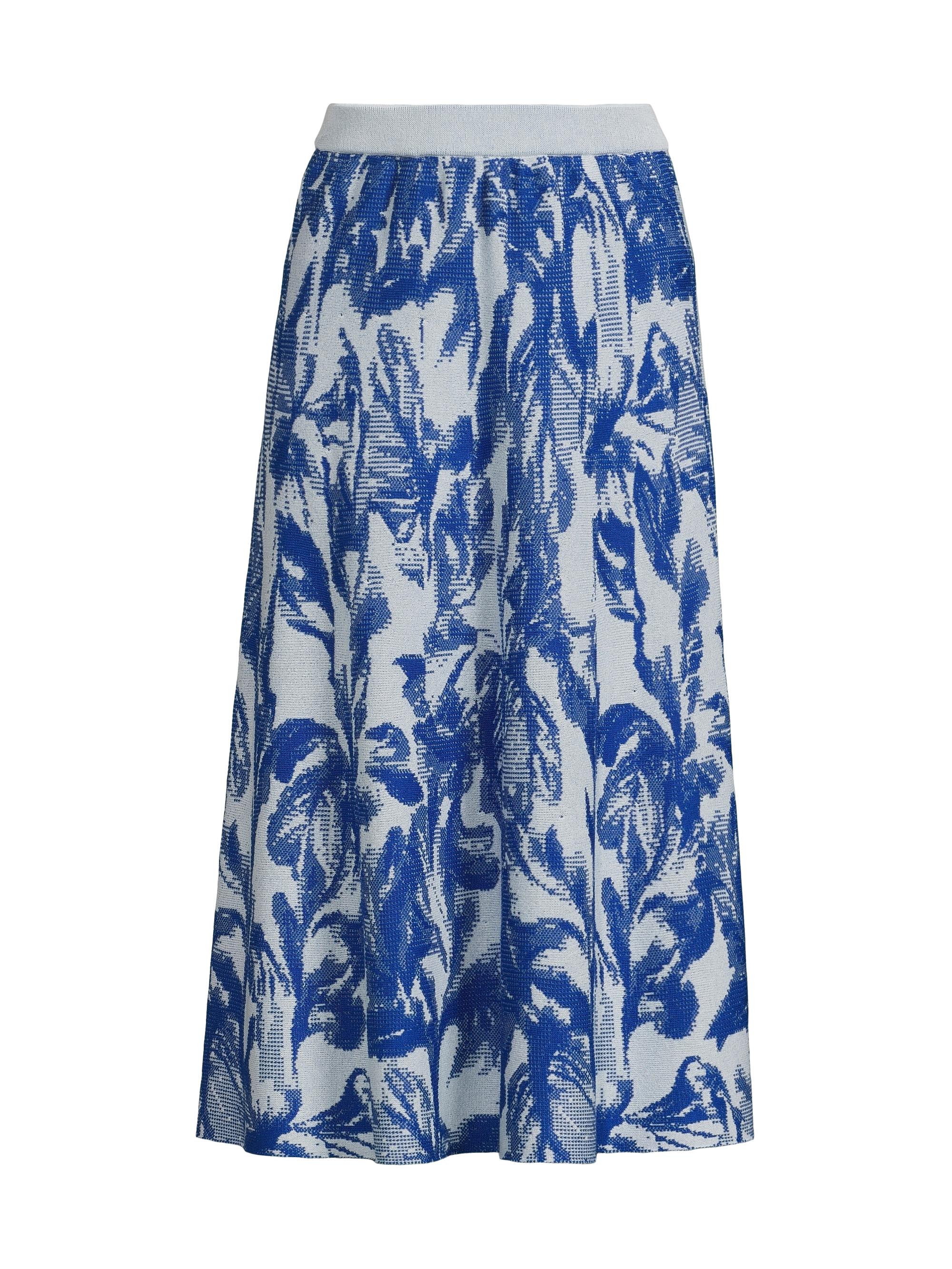 Misook Women's Heritage Fit Floral-Jacquard Midi-Skirt - Aegean Blue