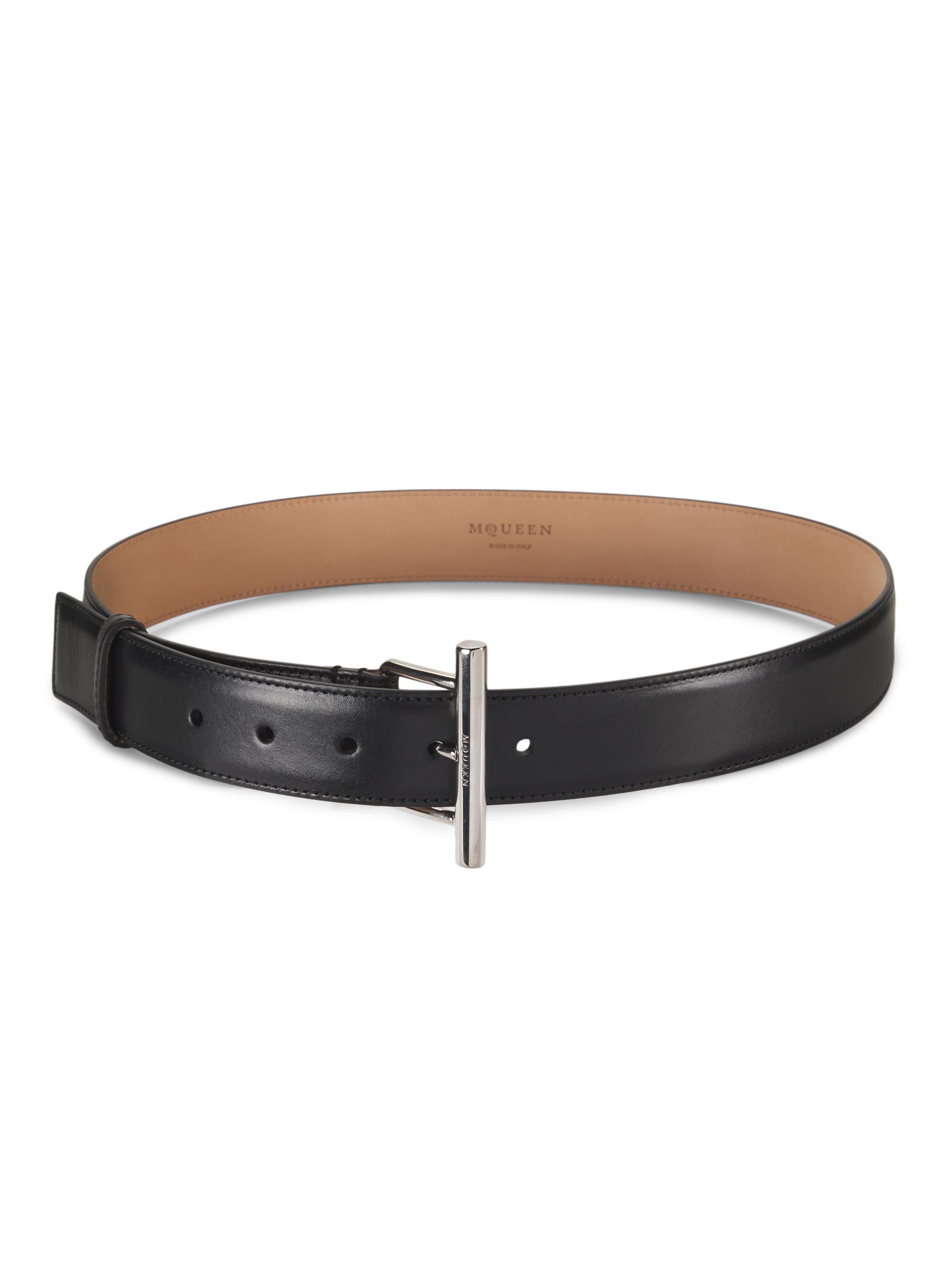 McQueen Leather T-Bar Belt | Saks Fifth Avenue