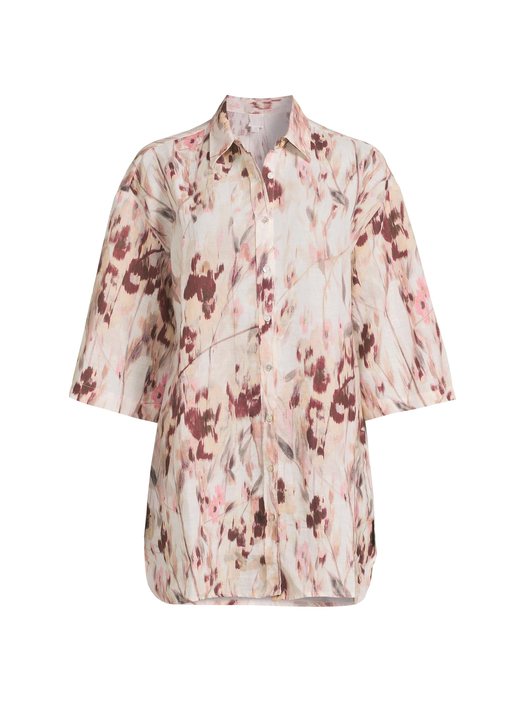 120% Lino Women's Printed Linen Blouse - Pink Print