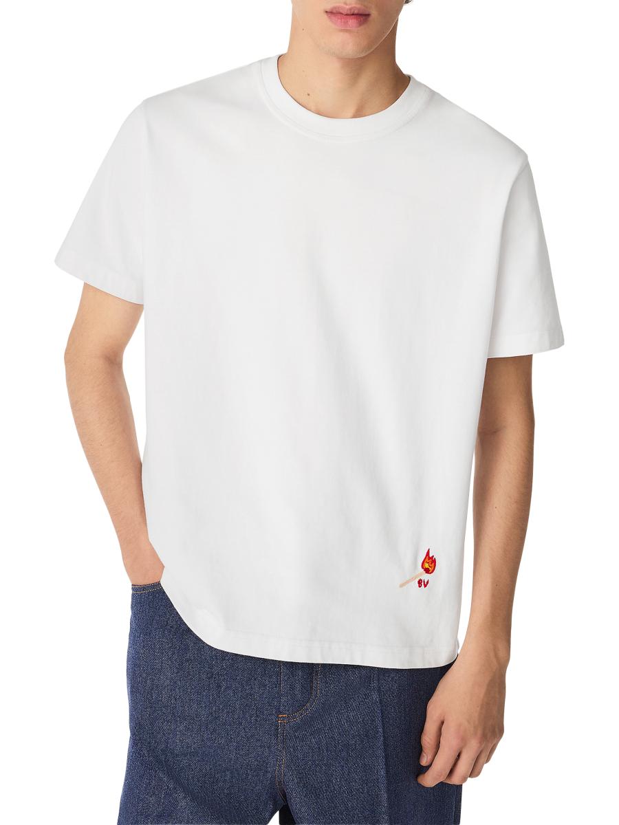 Bottega Veneta Men's Embroidered Matchstick Cotton Jersey T-shirt In White