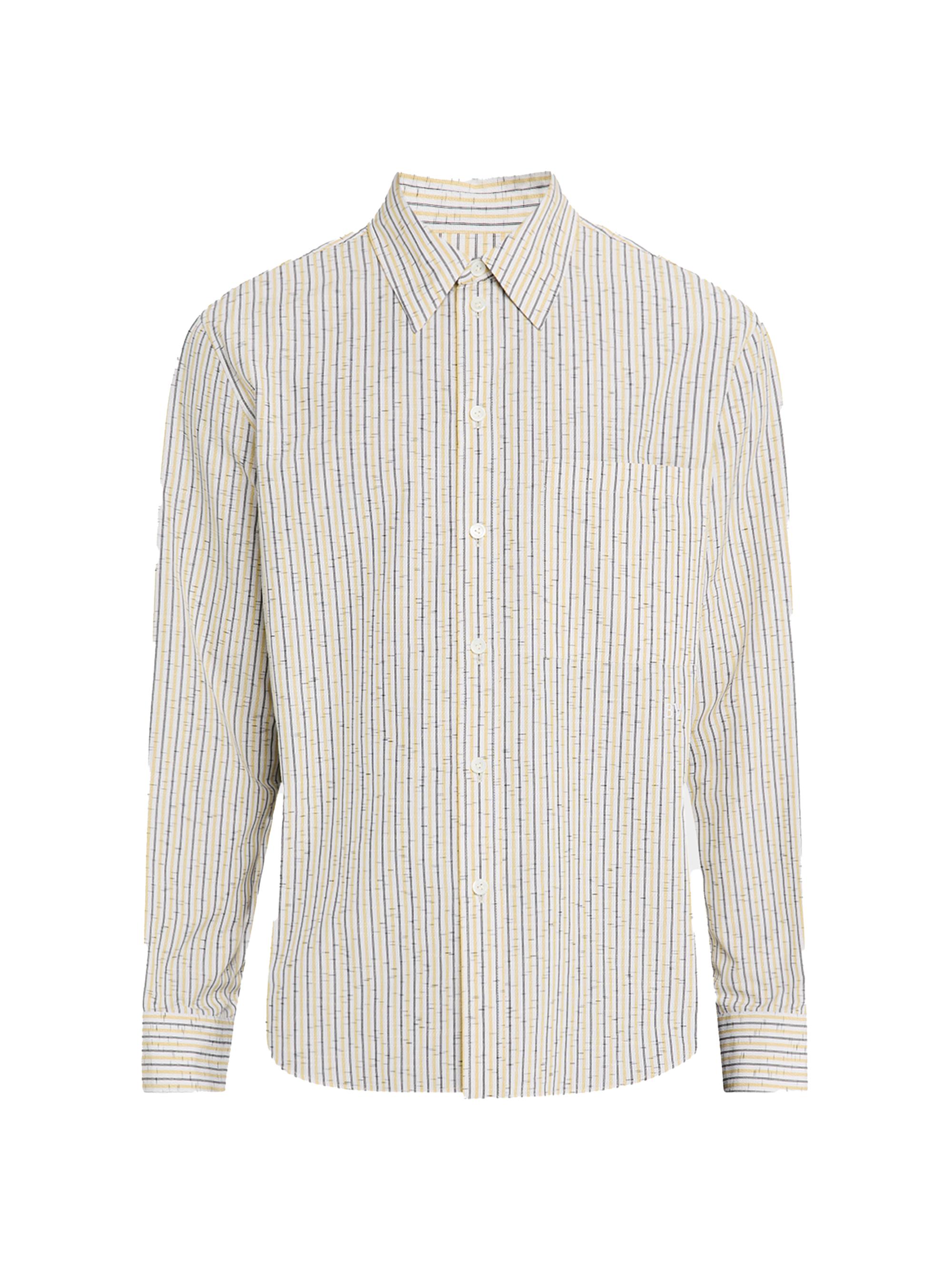 Bottega Veneta Men's Striped Cotton-Linen Blend Long-Sleeve Shirt - Chalk Charcoal