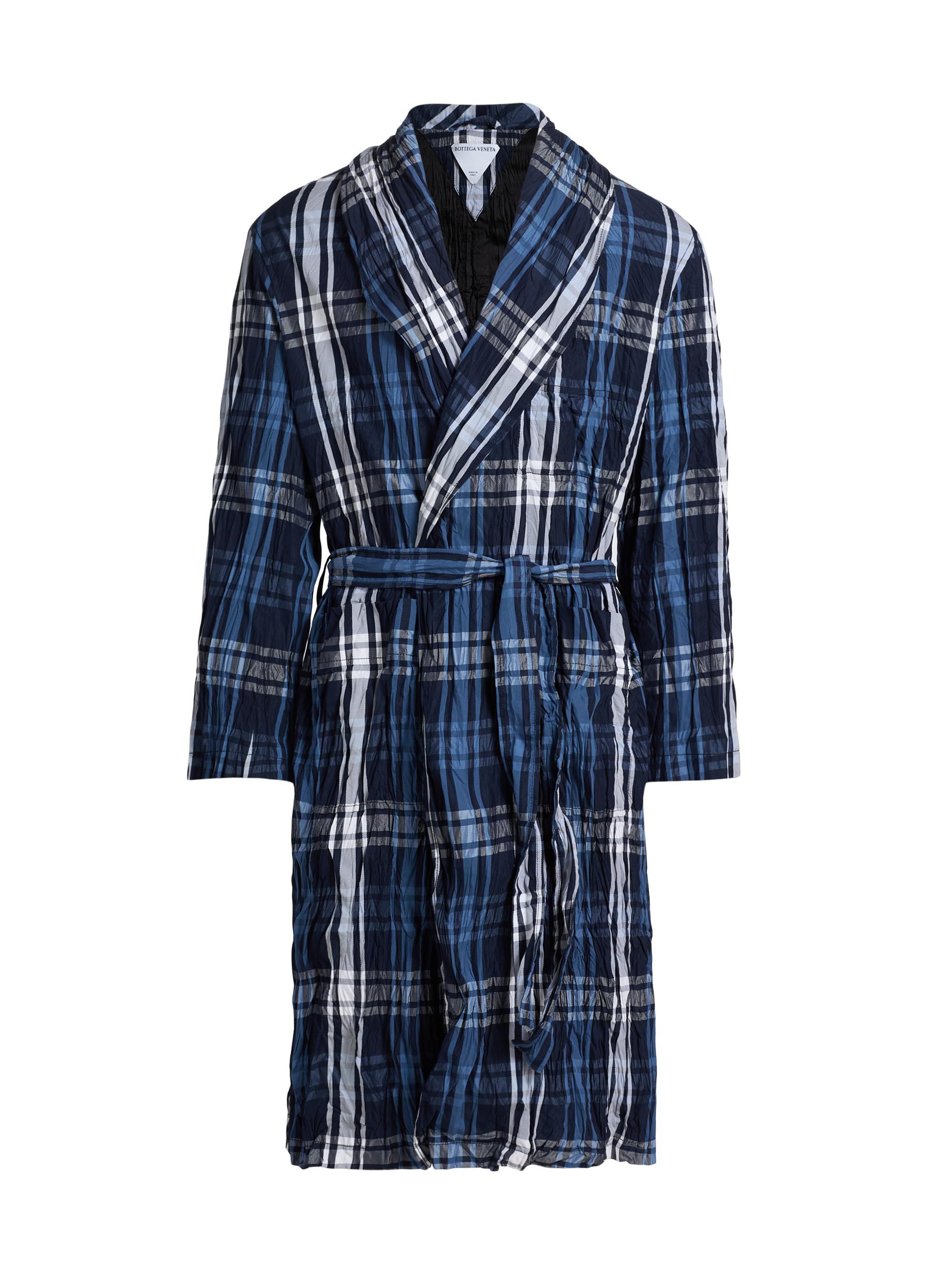 Bottega Veneta Men's Technical Check Coat - Blue Navy Chalk