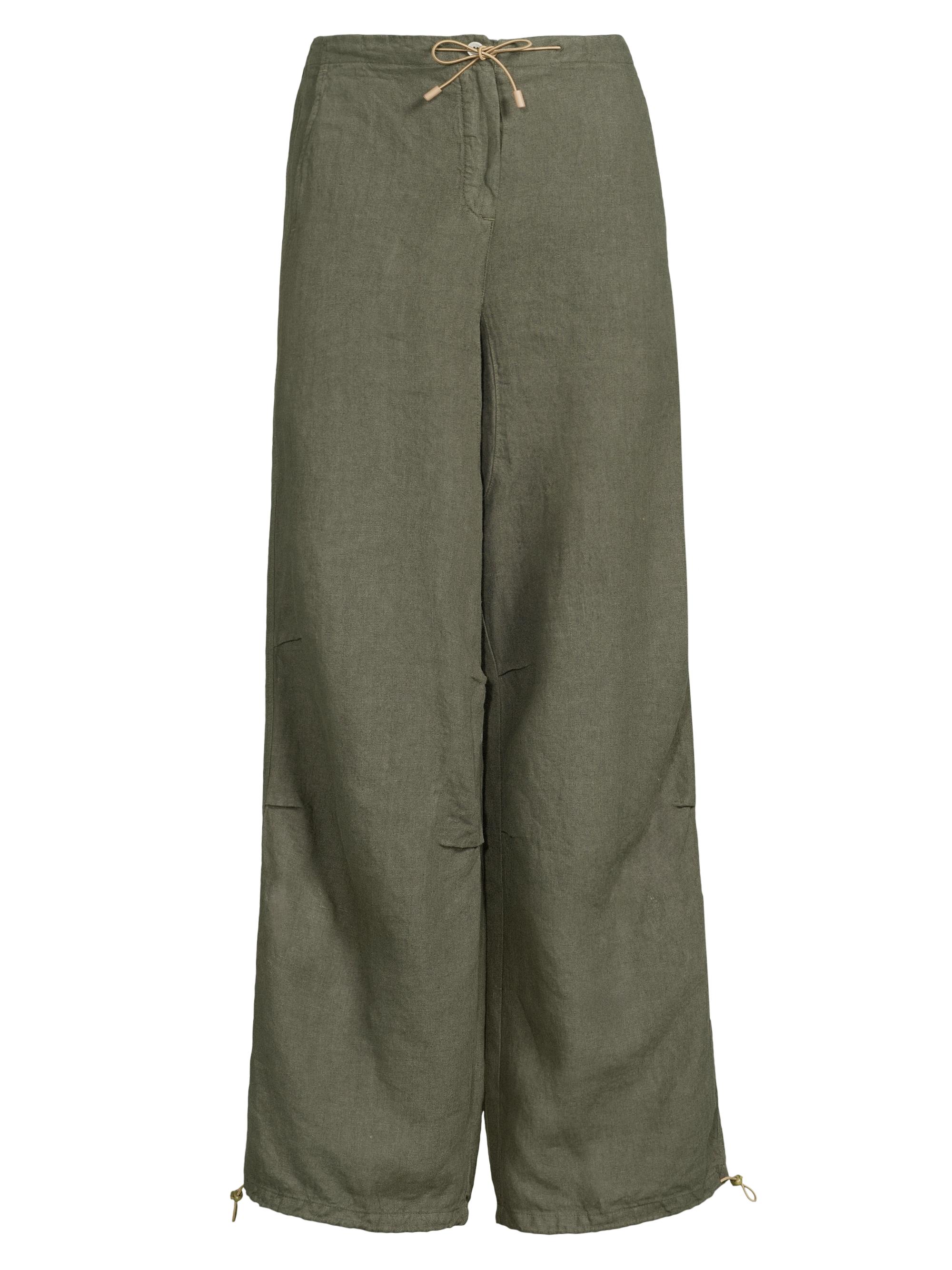 120% Lino Women's Tab-Front Linen Pants - Military