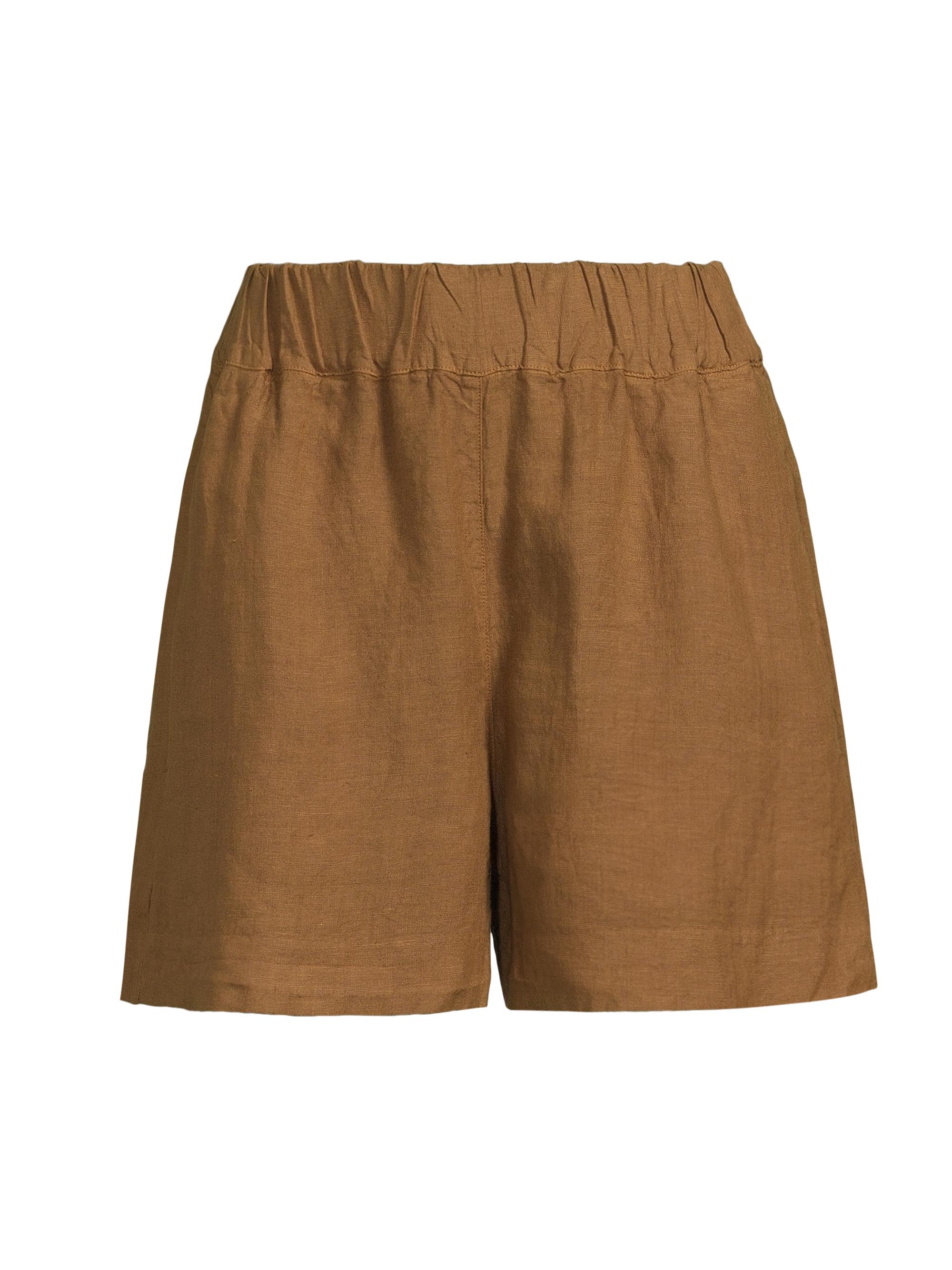 120% Lino Women's Linen Pull-On Shorts - Curry