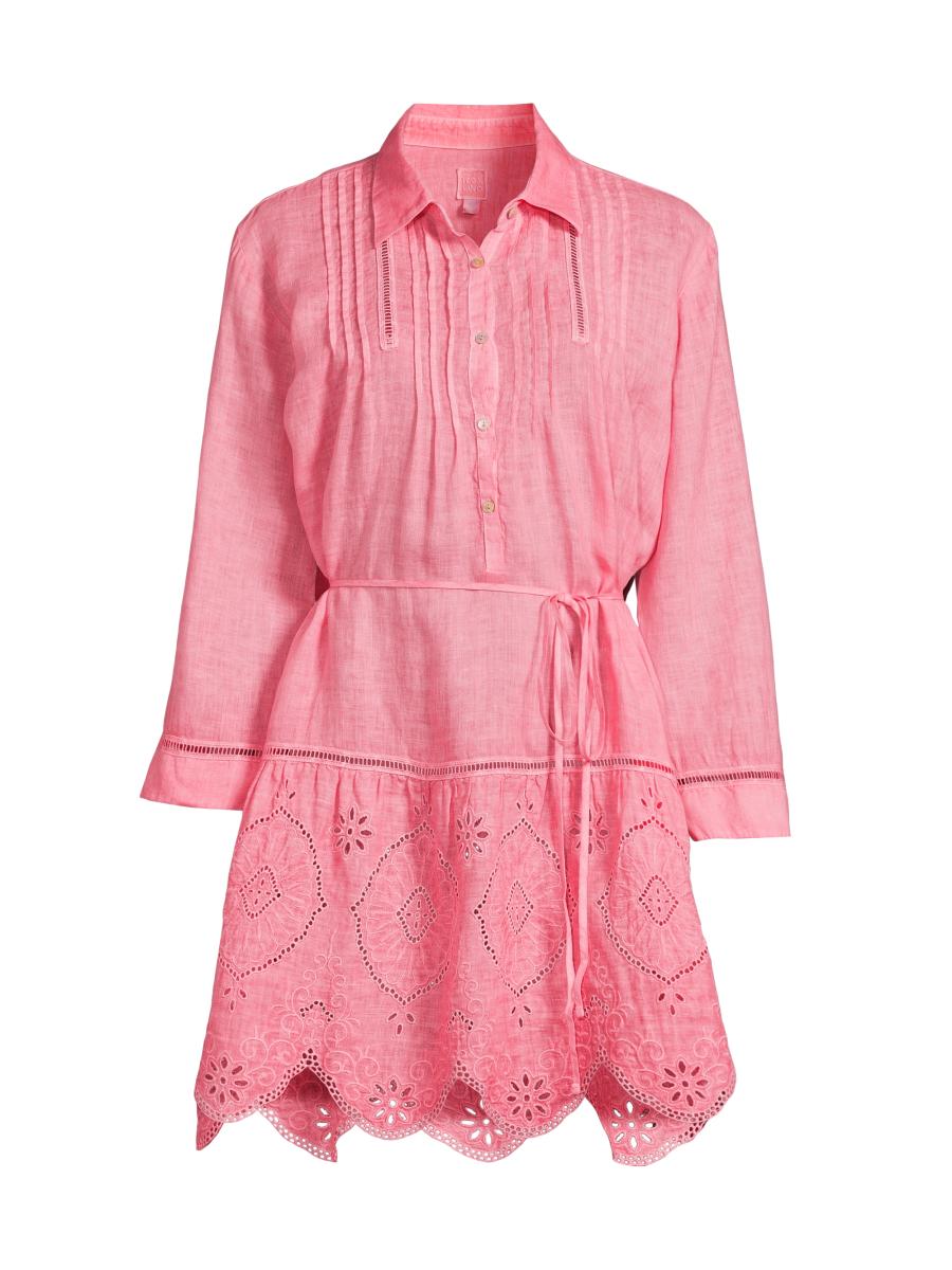 120% Lino Women's Lace-trimmed Linen Shirtdress
