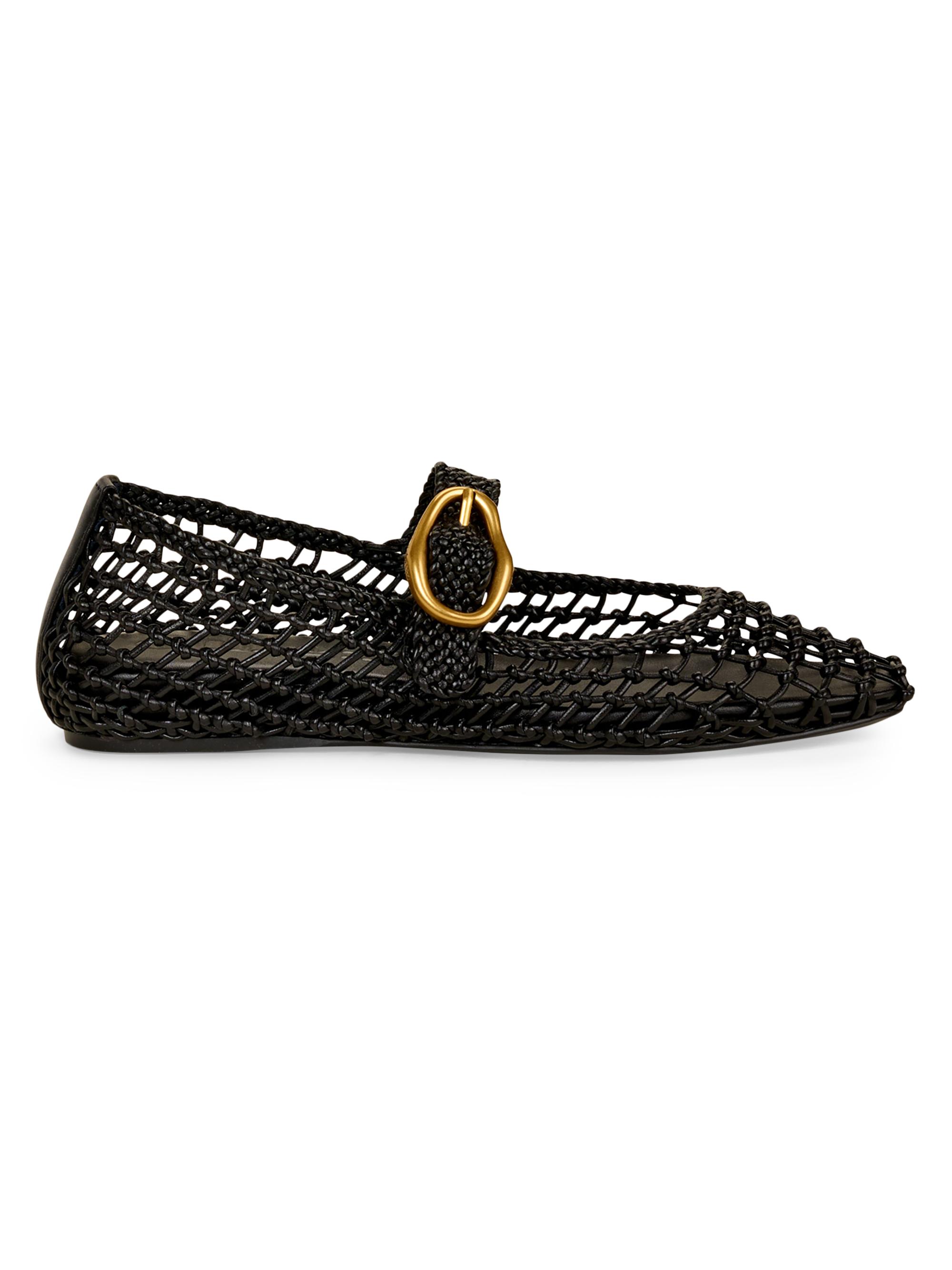 Cult Gaia Women's Gina Woven Leather Mary Jane Flats - Black