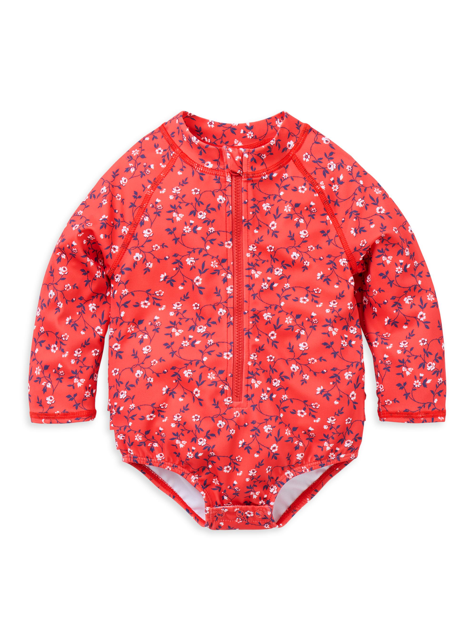 Janie and Jack Baby Girl's Floral Rashguard Swimsuit & Hat Set 12 Months