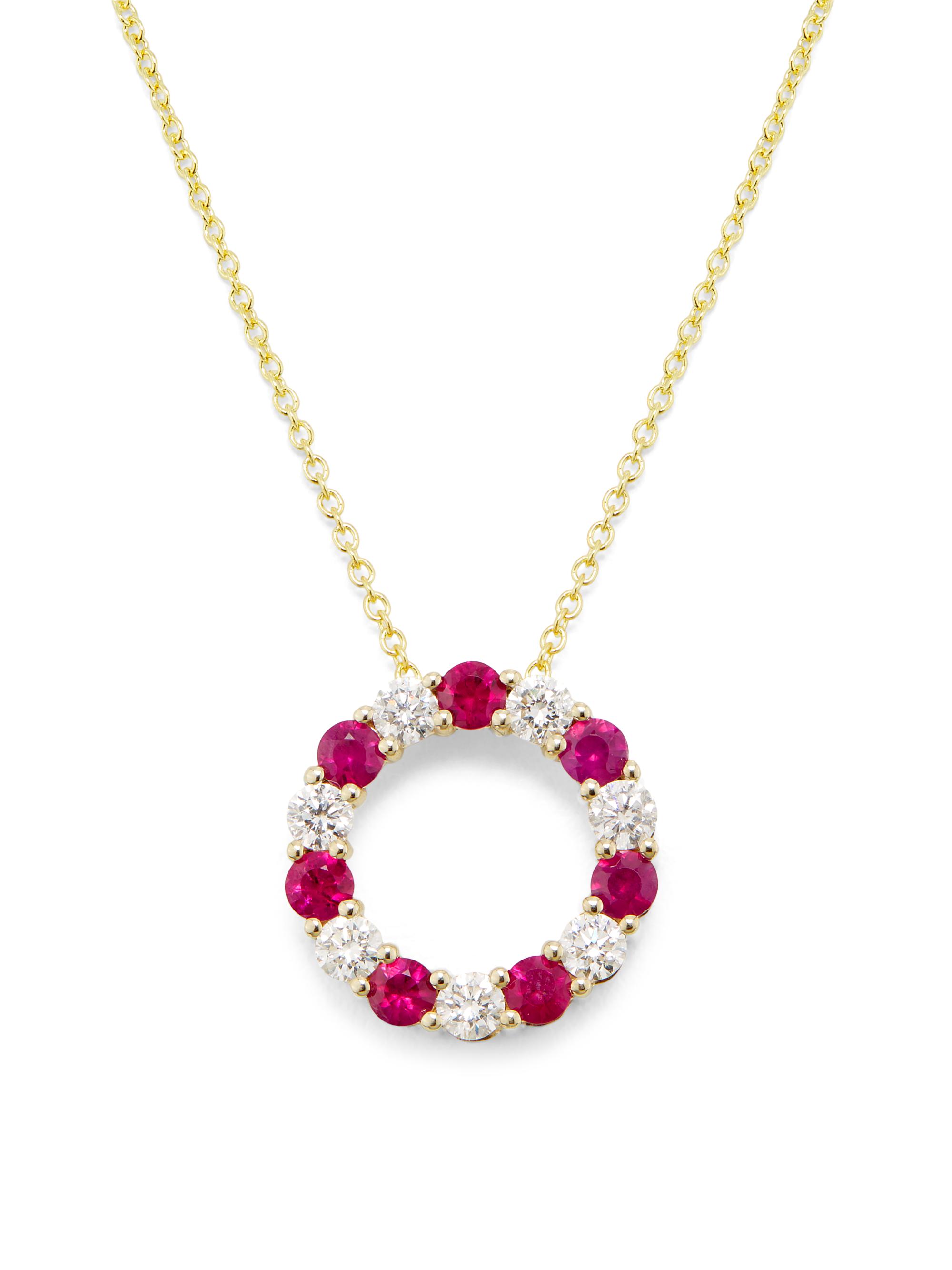 Saks Fifth Avenue Collection Women's 14K Yellow Gold, Ruby & 0.69 TCW Diamond Circle Pendant Necklace - Yellowgold