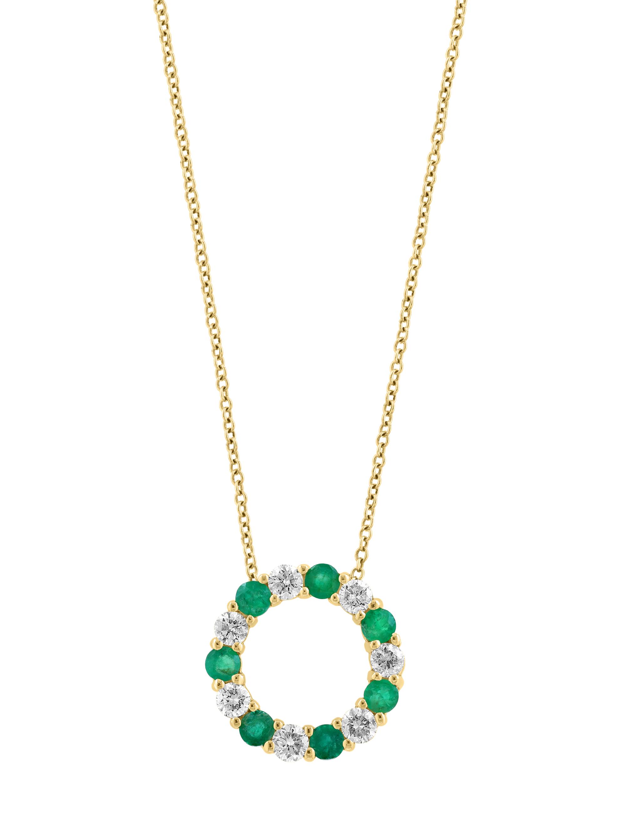 Saks Fifth Avenue Collection Women's 14K Yellow Gold, Emerald & 0.69 TCW Diamond Circle Pendant Necklace - Yellow Gold