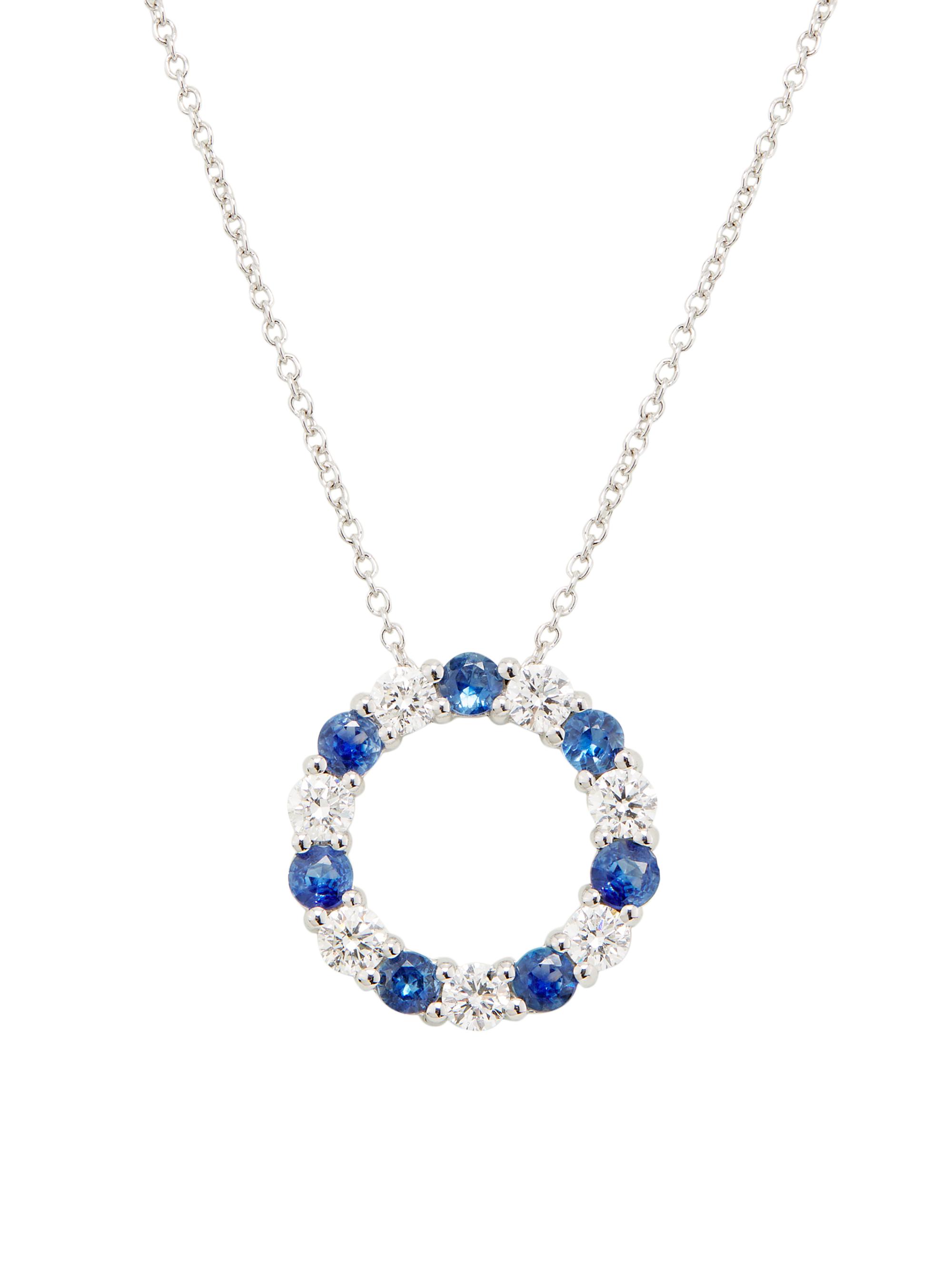 Saks Fifth Avenue Collection Women's 14K White Gold, Blue Sapphire & 0.69 TCW Diamond Circle Pendant Necklace - Whitegold